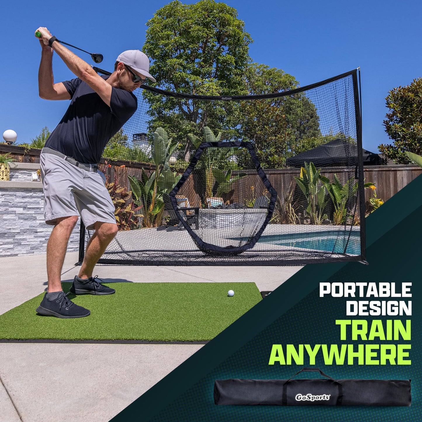 Gosports Golf Practice Hitting Net - Choose Between Huge 10 X 7 Ft Or 7 X 7 Ft Nets - Personal Driving Range For Indoor Or Outdoor Use - Designed By Golfers For Golfers - Pro 10'x7' Golf Net - Black