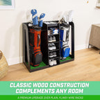 Gosports Premium Wooden Golf Bag Organizer And Storage Rack - Black, White Or Brown Finish - Holds 2 Golf Bags - Black