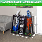 Gosports Premium Wooden Golf Bag Organizer And Storage Rack - Black, White Or Brown Finish - Holds 2 Golf Bags - Black