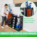 Gosports Premium Wooden Golf Bag Organizer And Storage Rack - Black, White Or Brown Finish - Holds 2 Golf Bags - Black