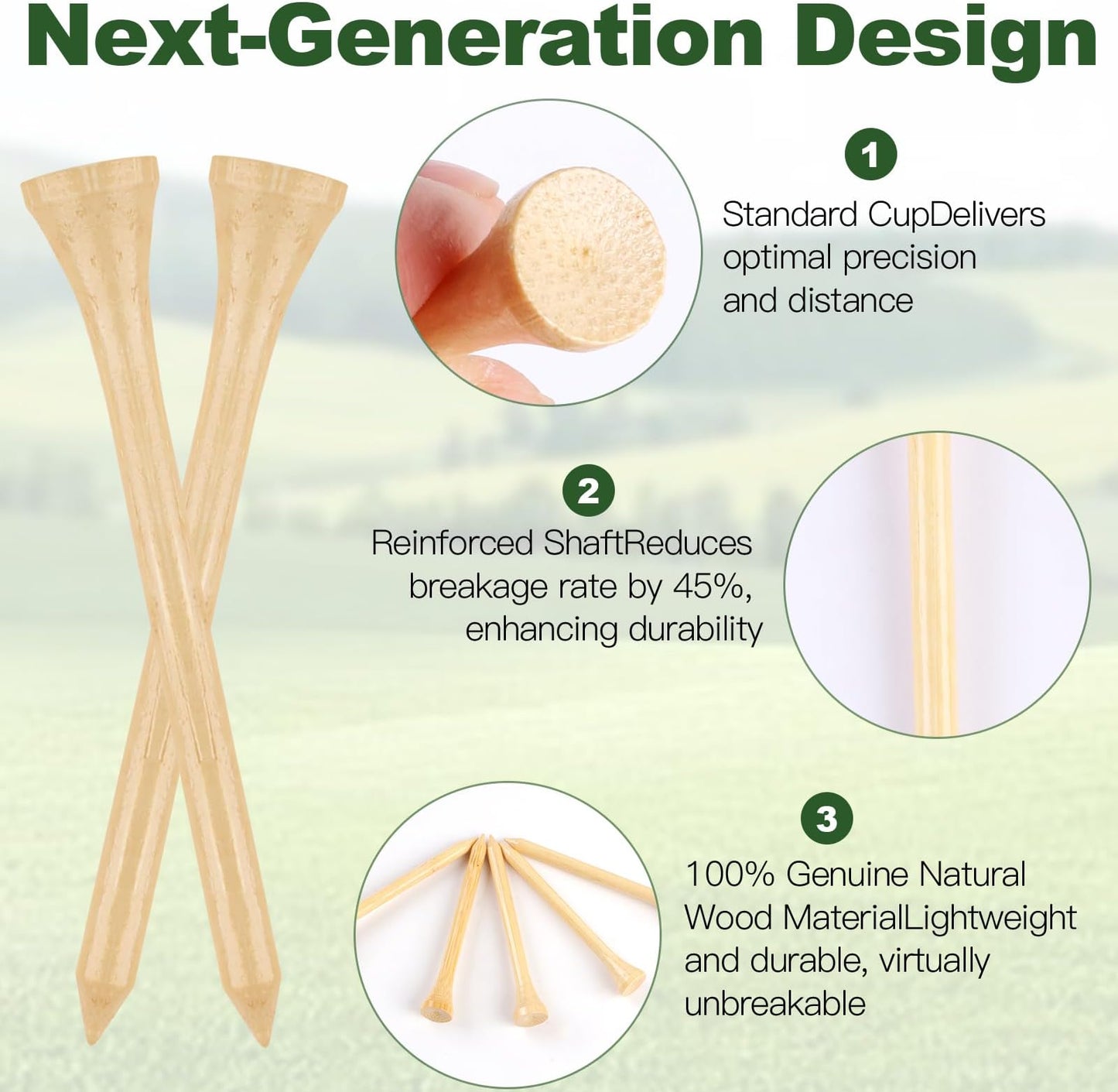 Guirnd Professional Bamboo Golf Tees 2 3/4 Inch (150 Pack)