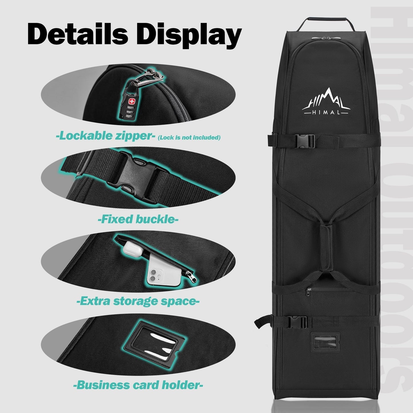 Himal Outdoors Soft-Sided Golf Travel Bag With Wheels, 600d Oxford Fabric | Water-Resistant 600d Oxford, Soft-Sided Design, Rolling Wheels, Excellent Zipper, Universal Fit, Airline Travel - Black