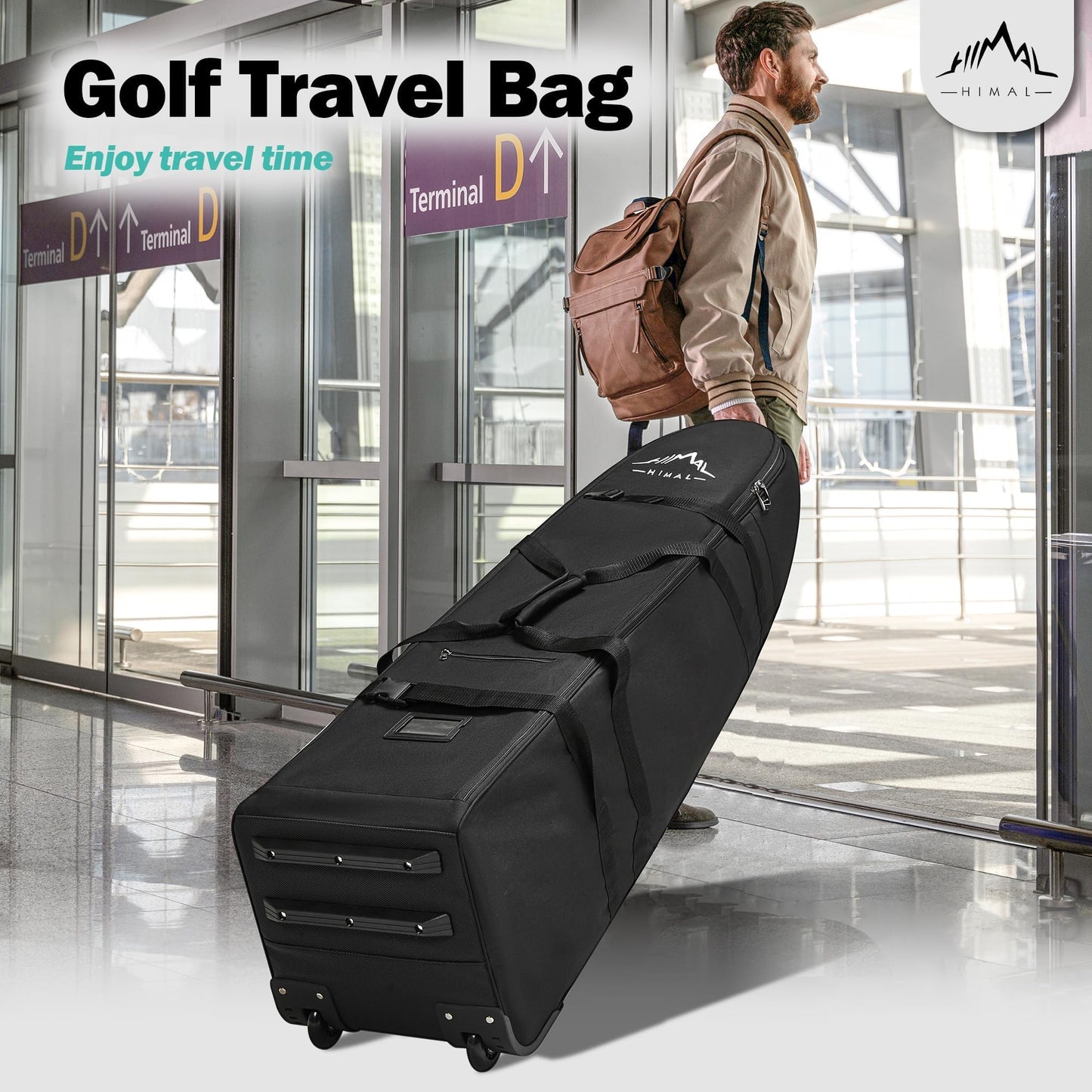 Himal Outdoors Soft-Sided Golf Travel Bag With Wheels, 600d Oxford Fabric | Water-Resistant 600d Oxford, Soft-Sided Design, Rolling Wheels, Excellent Zipper, Universal Fit, Airline Travel - Black