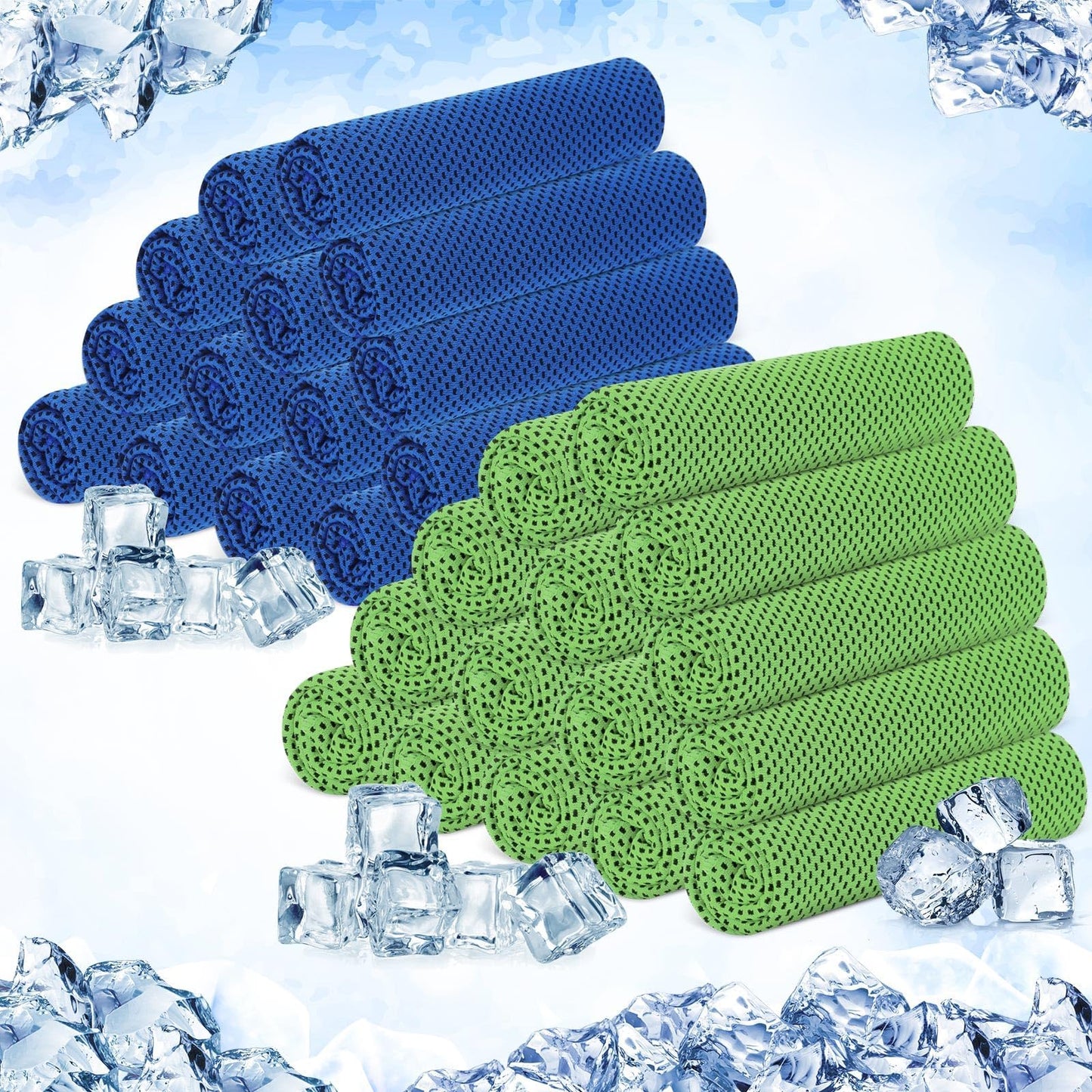 Hosuly 30 Pack Cooling Towels, 40"x12" Ice Breathable Soft Chilly Sweat Rag Microfiber Workout Rags For Gym Cooling Towels For Neck And Face For Yoga Golf Sport Running - Bright Green, Dark Blue