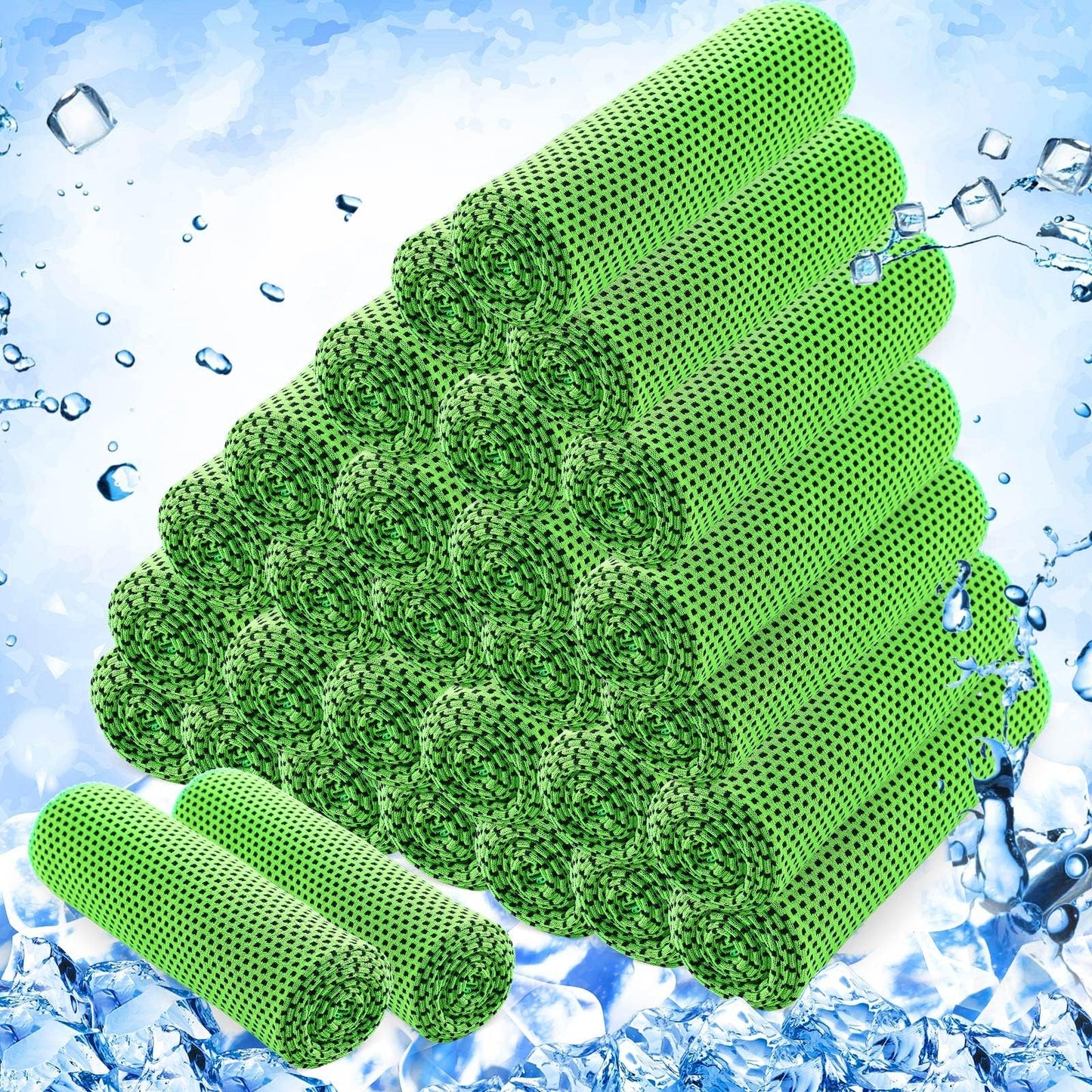 Hosuly 30 Pack Cooling Towels, 40"x12" Ice Breathable Soft Chilly Sweat Rag Microfiber Workout Rags For Gym Cooling Towels For Neck And Face For Yoga Golf Sport Running - Bright Green