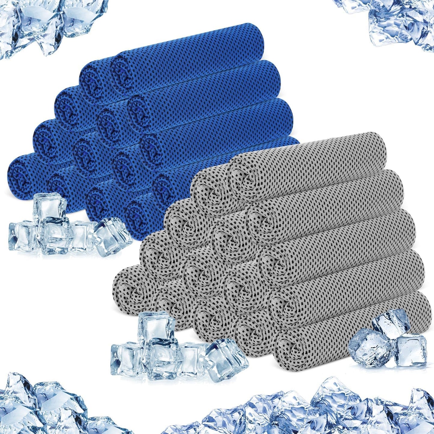 Hosuly 30 Pack Cooling Towels, 40"x12" Ice Breathable Soft Chilly Sweat Rag Microfiber Workout Rags For Gym Cooling Towels For Neck And Face For Yoga Golf Sport Running - Light Gray, Dark Blue