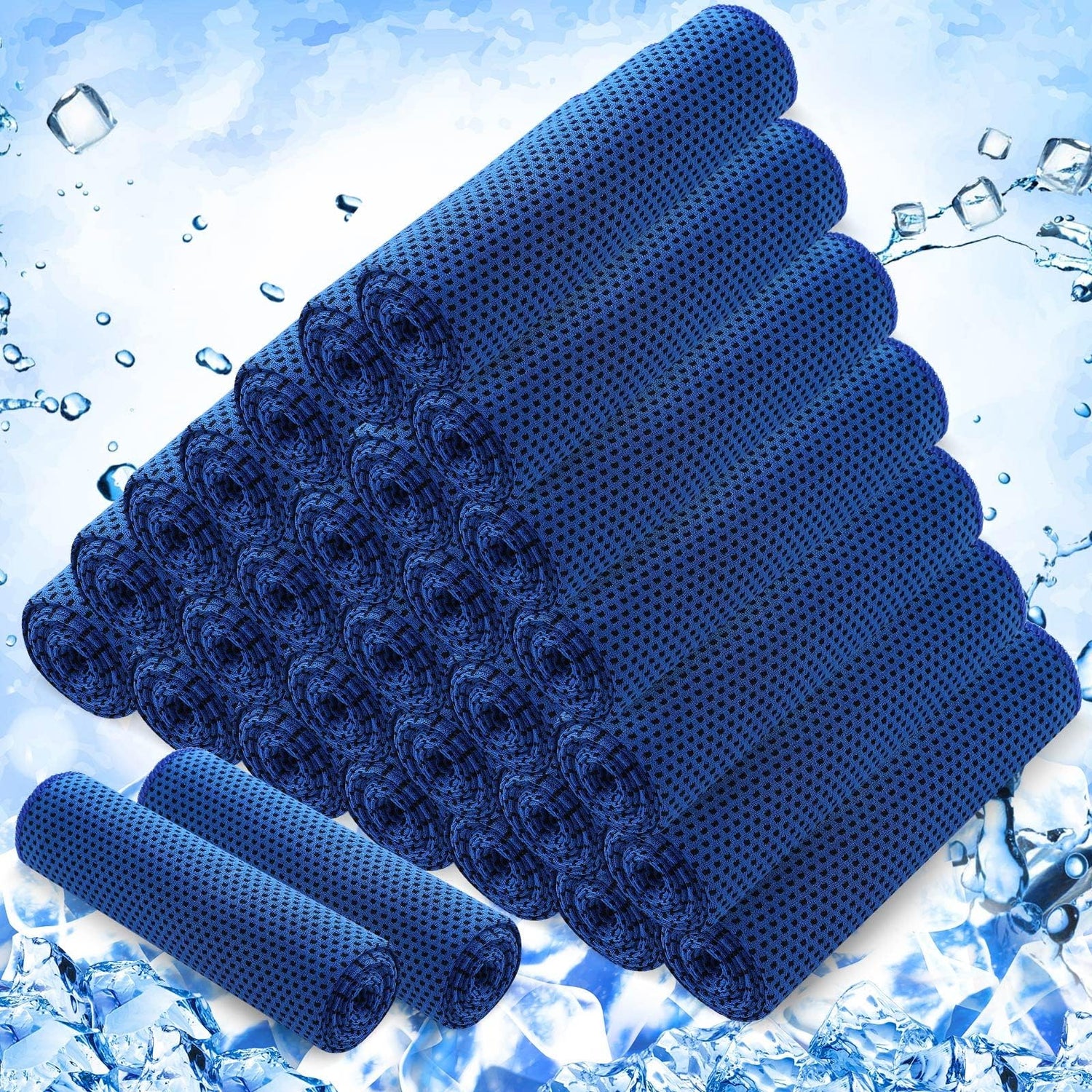 Hosuly 30 Pack Cooling Towels, 40"x12" Ice Breathable Soft Chilly Sweat Rag Microfiber Workout Rags For Gym Cooling Towels For Neck And Face For Yoga Golf Sport Running - Dark Blue