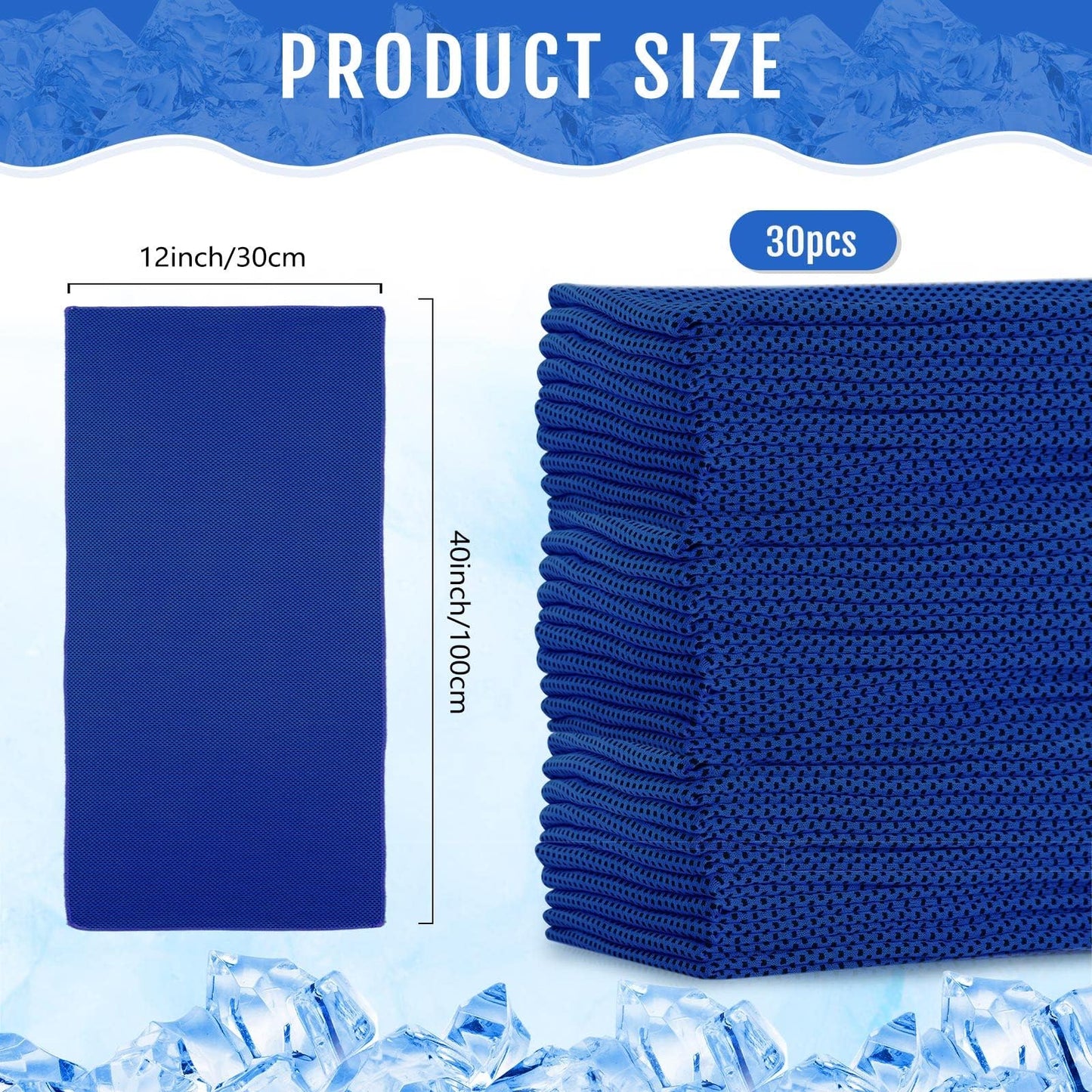 Hosuly 30 Pack Cooling Towels, 40"x12" Ice Breathable Soft Chilly Sweat Rag Microfiber Workout Rags For Gym Cooling Towels For Neck And Face For Yoga Golf Sport Running - Dark Blue