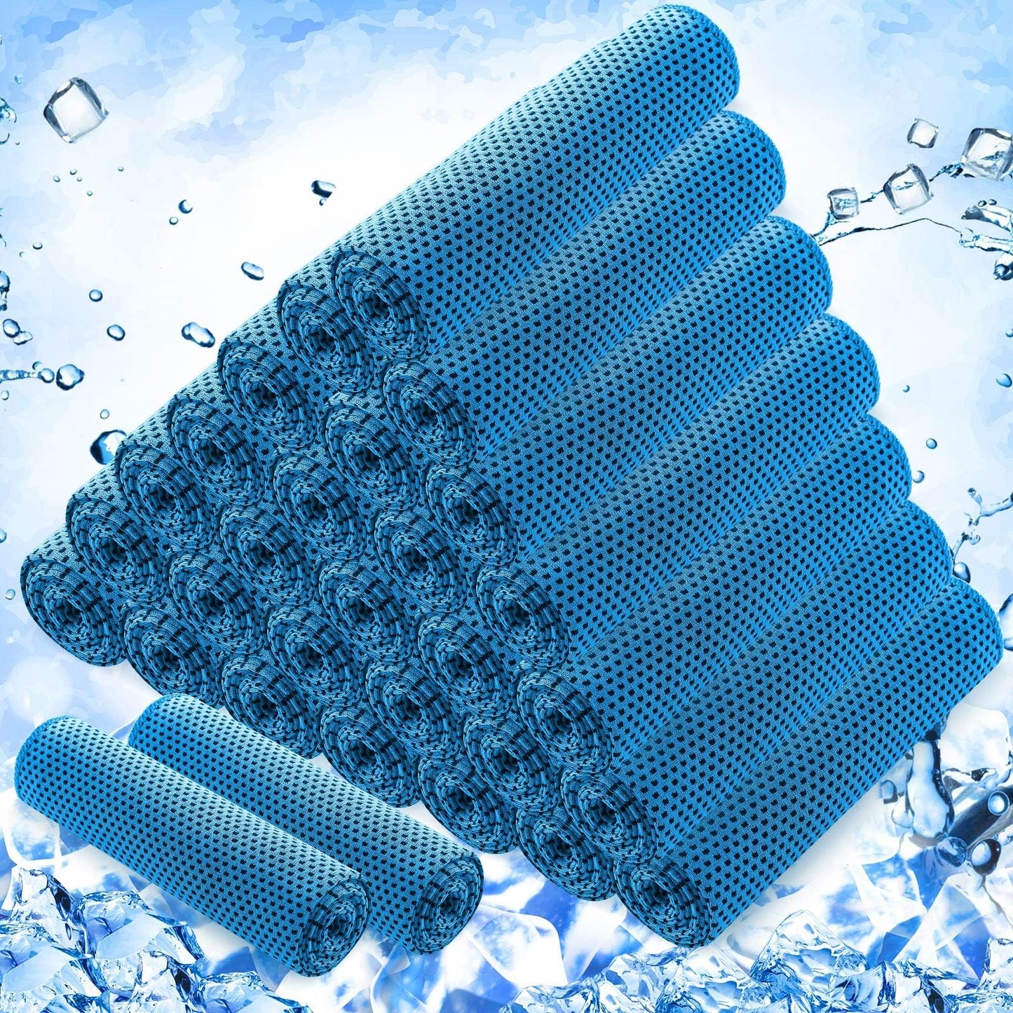 Hosuly 30 Pack Cooling Towels, 40"x12" Ice Breathable Soft Chilly Sweat Rag Microfiber Workout Rags For Gym Cooling Towels For Neck And Face For Yoga Golf Sport Running - Light Blue