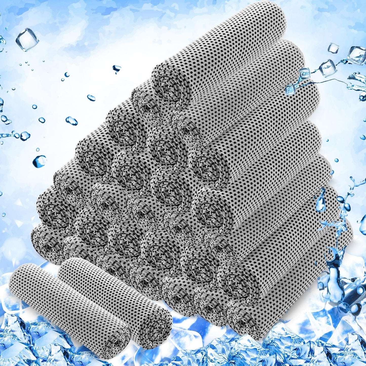 Hosuly 30 Pack Cooling Towels, 40"x12" Ice Breathable Soft Chilly Sweat Rag Microfiber Workout Rags For Gym Cooling Towels For Neck And Face For Yoga Golf Sport Running - Light Gray