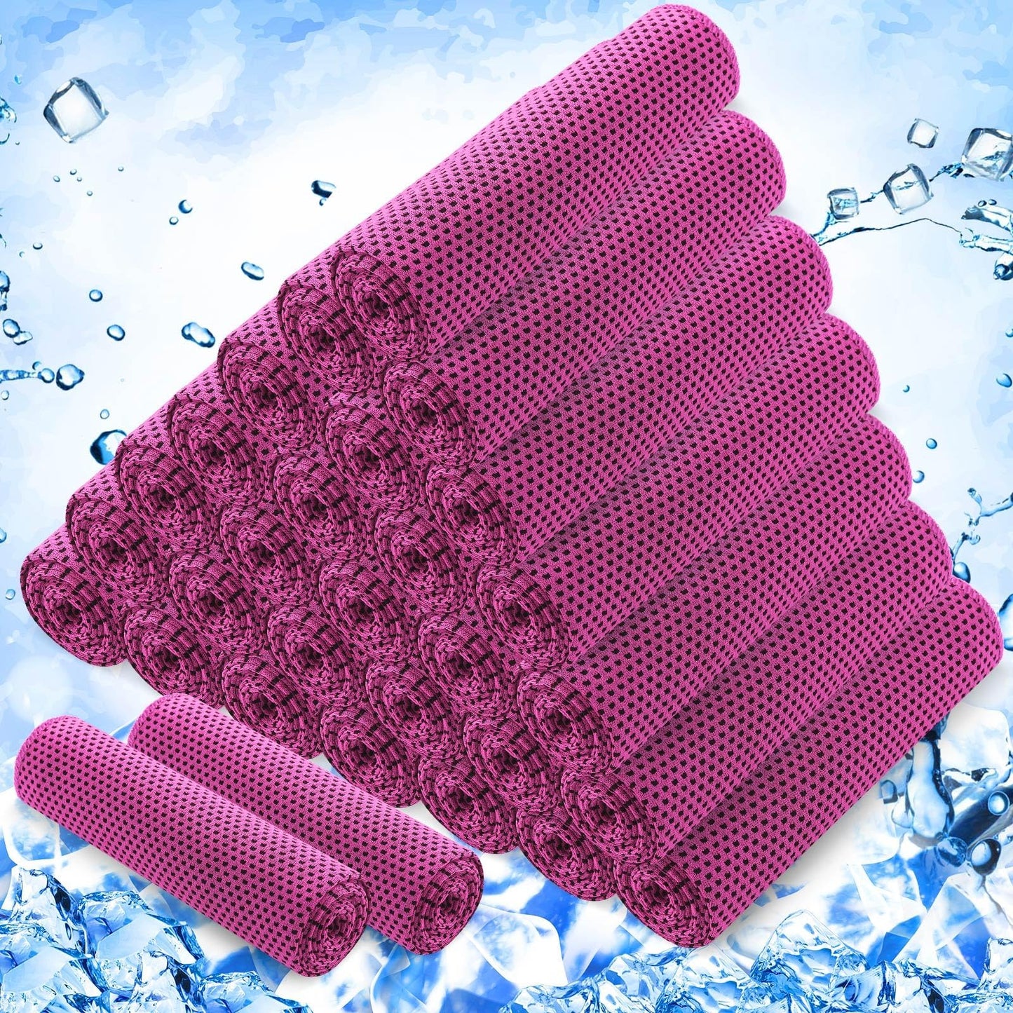 Hosuly 30 Pack Cooling Towels, 40"x12" Ice Breathable Soft Chilly Sweat Rag Microfiber Workout Rags For Gym Cooling Towels For Neck And Face For Yoga Golf Sport Running - Rose Red