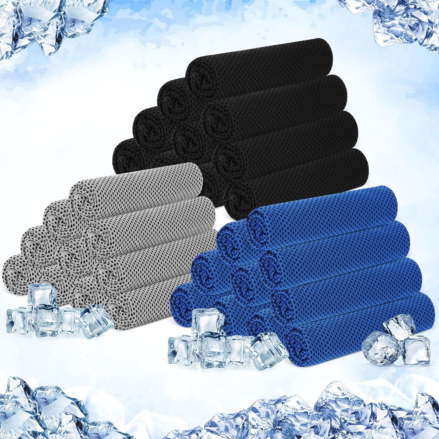 Hosuly 30 Pack Cooling Towels, 40"x12" Ice Breathable Soft Chilly Sweat Rag Microfiber Workout Rags For Gym Cooling Towels For Neck And Face For Yoga Golf Sport Running - Black, Dark Blue, Light Gray