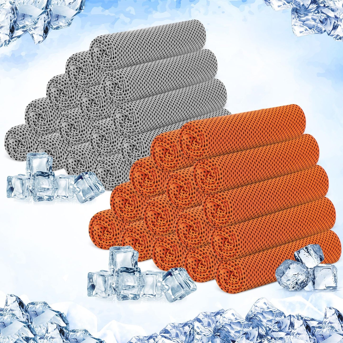 Hosuly 30 Pack Cooling Towels, 40"x12" Ice Breathable Soft Chilly Sweat Rag Microfiber Workout Rags For Gym Cooling Towels For Neck And Face For Yoga Golf Sport Running - Light Gray, Orange