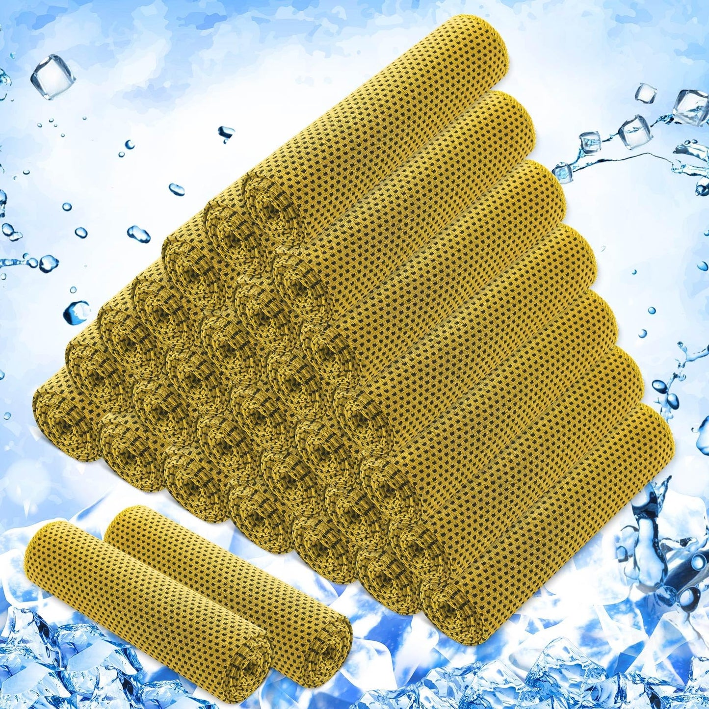 Hosuly 30 Pack Cooling Towels, 40"x12" Ice Breathable Soft Chilly Sweat Rag Microfiber Workout Rags For Gym Cooling Towels For Neck And Face For Yoga Golf Sport Running - Yellow
