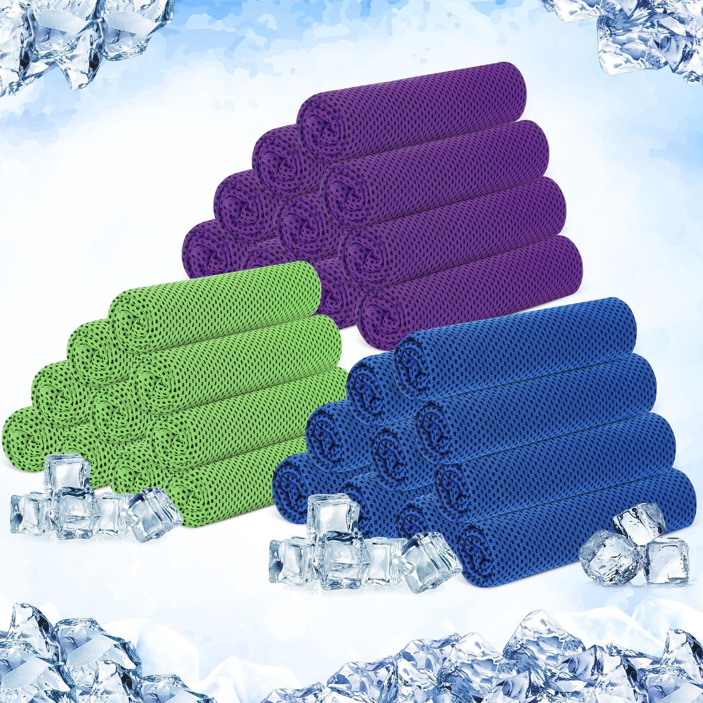 Hosuly 30 Pack Cooling Towels, 40"x12" Ice Breathable Soft Chilly Sweat Rag Microfiber Workout Rags For Gym Cooling Towels For Neck And Face For Yoga Golf Sport Running - Dark Blue, Light Green, Purple