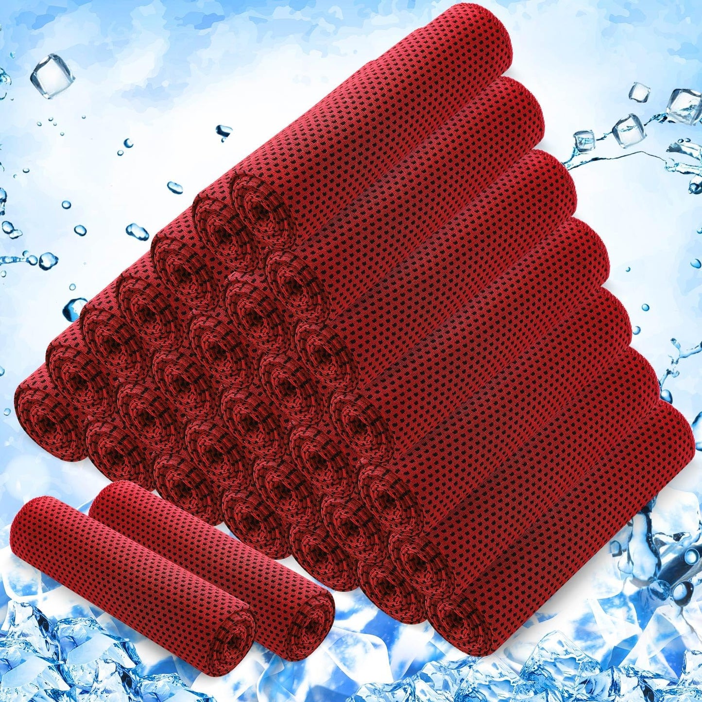 Hosuly 30 Pack Cooling Towels, 40"x12" Ice Breathable Soft Chilly Sweat Rag Microfiber Workout Rags For Gym Cooling Towels For Neck And Face For Yoga Golf Sport Running - Red