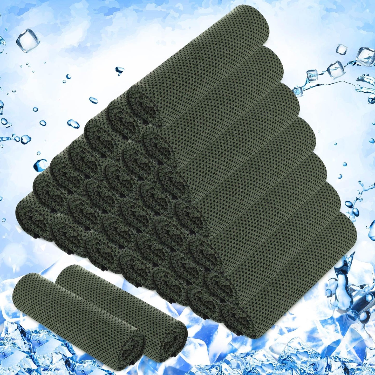Hosuly 30 Pack Cooling Towels, 40"x12" Ice Breathable Soft Chilly Sweat Rag Microfiber Workout Rags For Gym Cooling Towels For Neck And Face For Yoga Golf Sport Running - Army Green