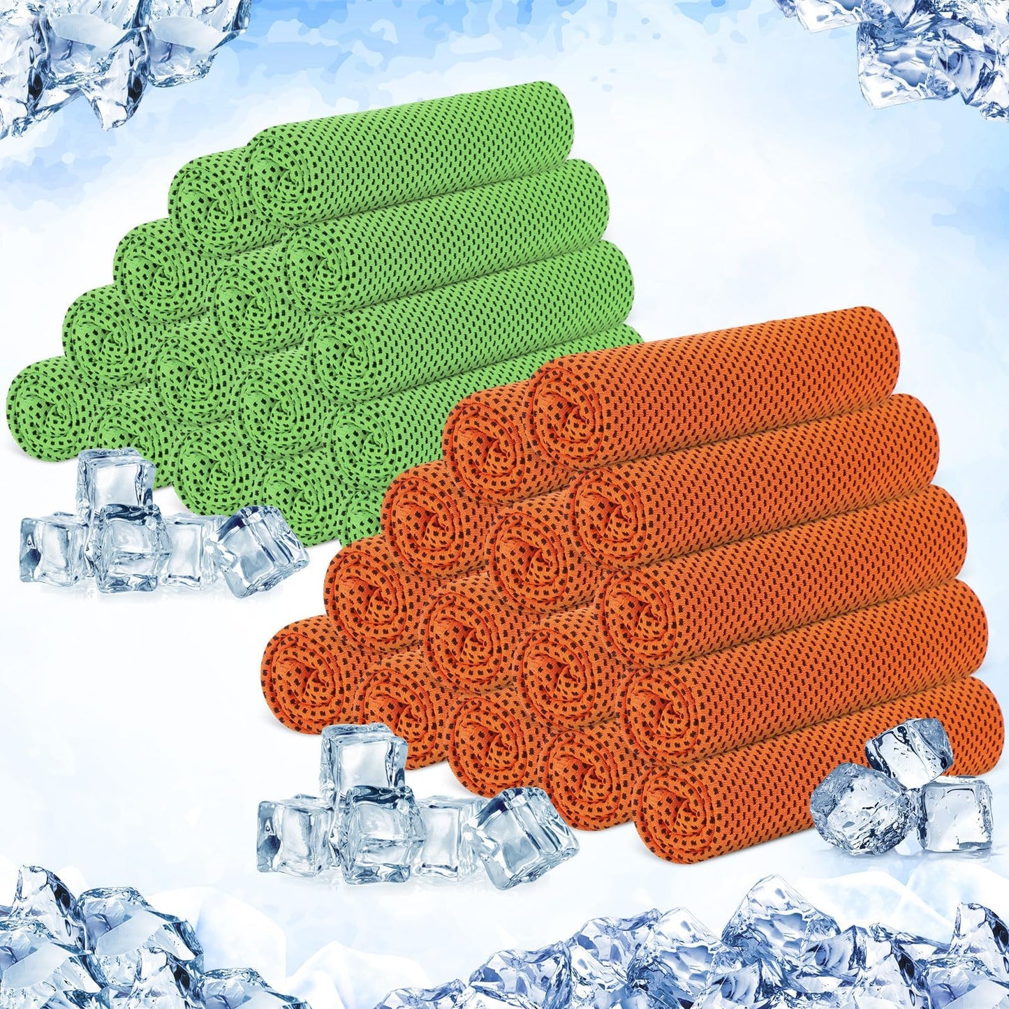 Hosuly 30 Pack Cooling Towels, 40"x12" Ice Breathable Soft Chilly Sweat Rag Microfiber Workout Rags For Gym Cooling Towels For Neck And Face For Yoga Golf Sport Running - Light Green, Orange