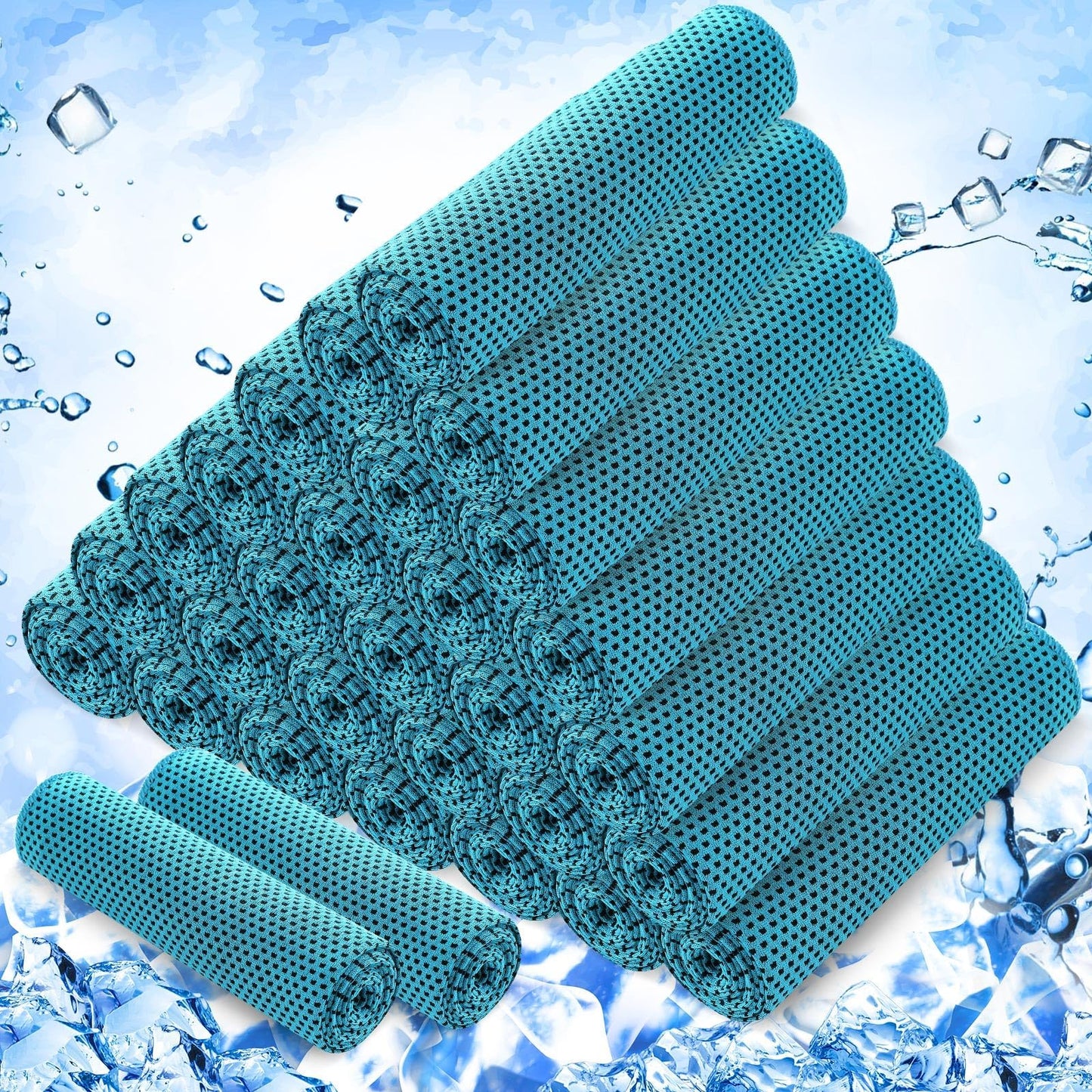 Hosuly 30 Pack Cooling Towels, 40"x12" Ice Breathable Soft Chilly Sweat Rag Microfiber Workout Rags For Gym Cooling Towels For Neck And Face For Yoga Golf Sport Running - Aqua Blue