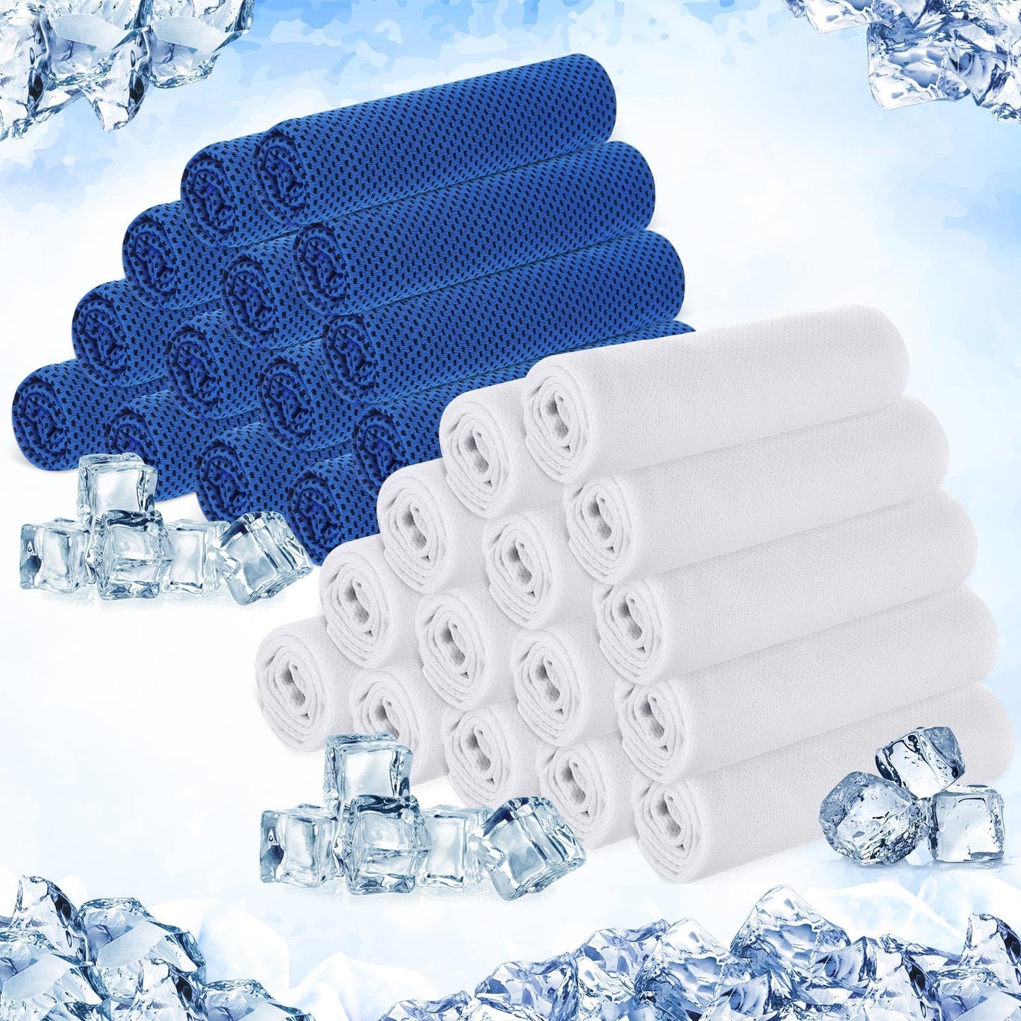 Hosuly 30 Pack Cooling Towels, 40"x12" Ice Breathable Soft Chilly Sweat Rag Microfiber Workout Rags For Gym Cooling Towels For Neck And Face For Yoga Golf Sport Running - Dark Blue, White