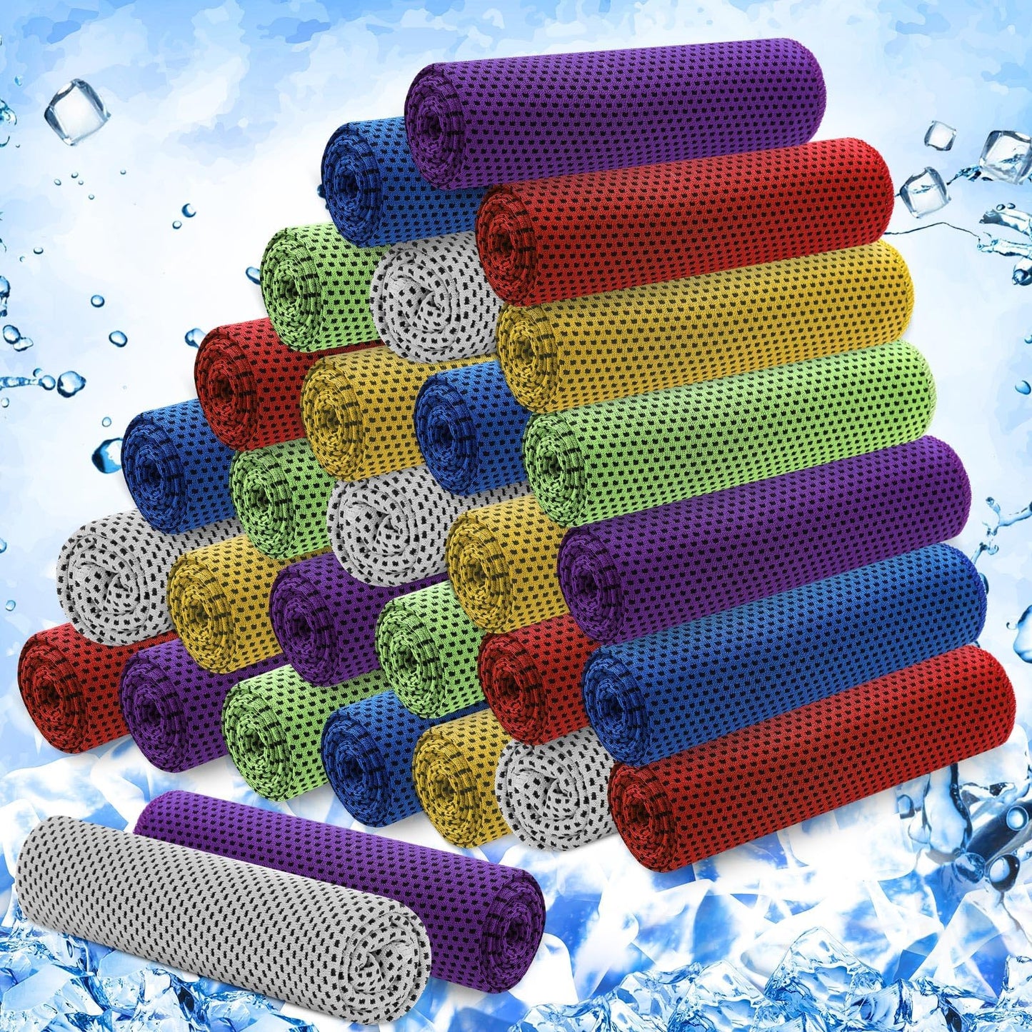 Hosuly 30 Pack Cooling Towels, 40"x12" Ice Breathable Soft Chilly Sweat Rag Microfiber Workout Rags For Gym Cooling Towels For Neck And Face For Yoga Golf Sport Running - Classic Color