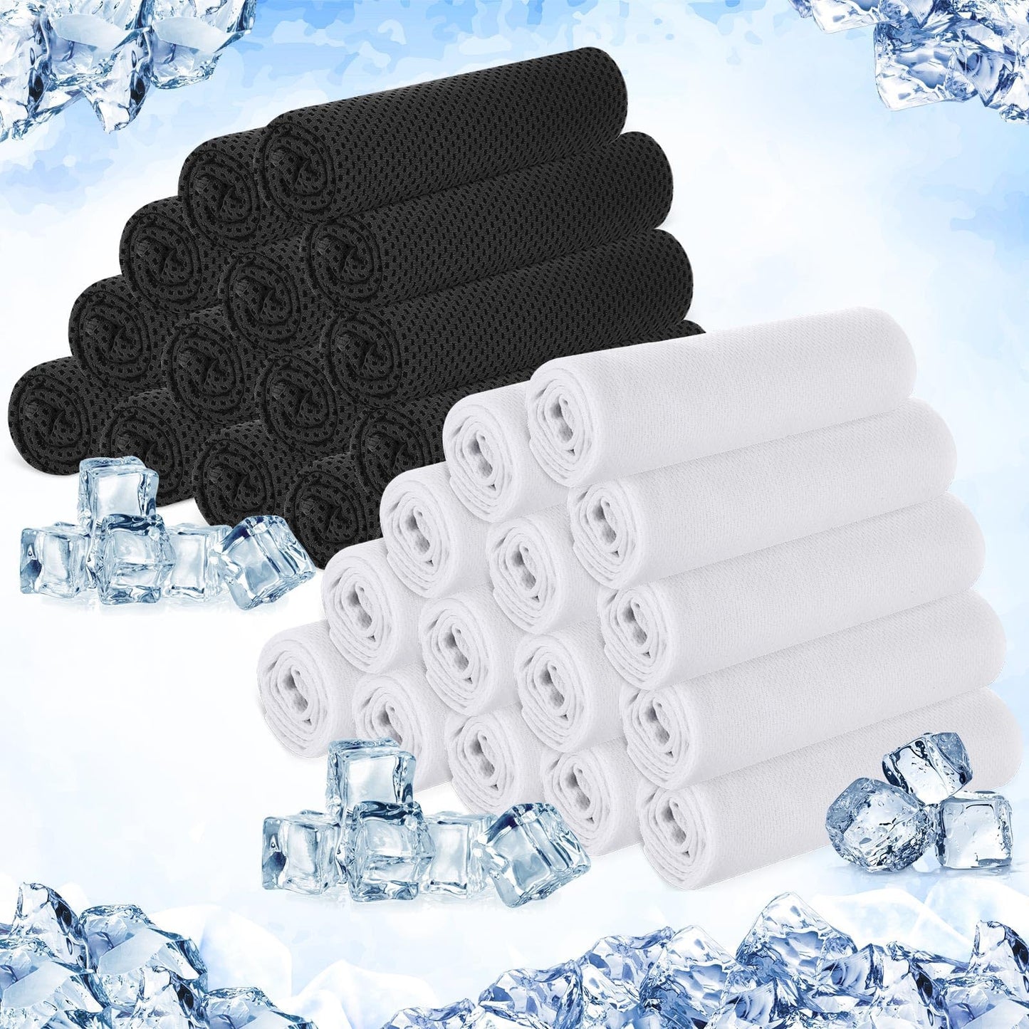 Hosuly 30 Pack Cooling Towels, 40"x12" Ice Breathable Soft Chilly Sweat Rag Microfiber Workout Rags For Gym Cooling Towels For Neck And Face For Yoga Golf Sport Running - Black, White