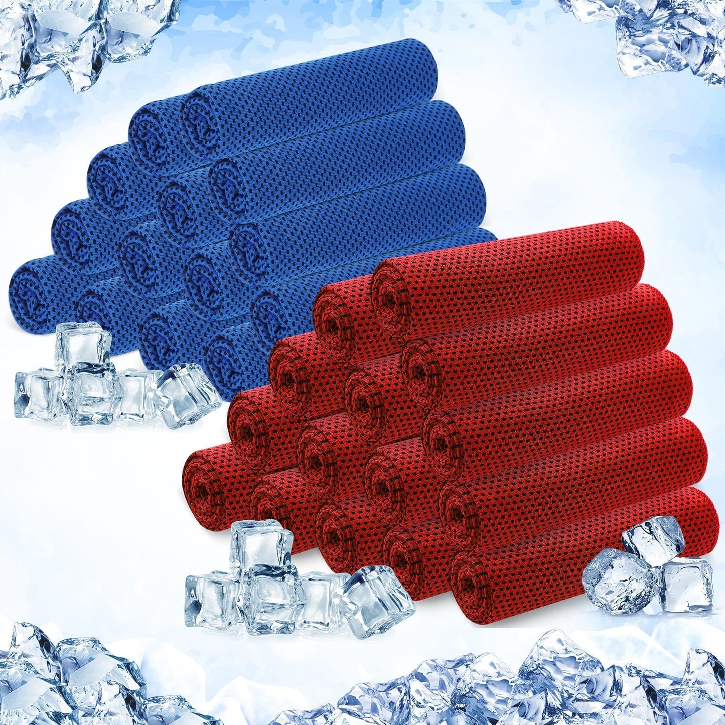 Hosuly 30 Pack Cooling Towels, 40"x12" Ice Breathable Soft Chilly Sweat Rag Microfiber Workout Rags For Gym Cooling Towels For Neck And Face For Yoga Golf Sport Running - Dark Blue, Red