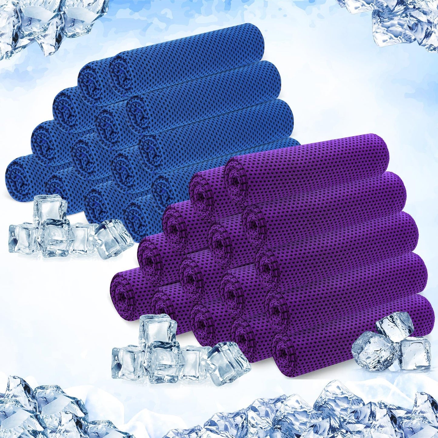 Hosuly 30 Pack Cooling Towels, 40"x12" Ice Breathable Soft Chilly Sweat Rag Microfiber Workout Rags For Gym Cooling Towels For Neck And Face For Yoga Golf Sport Running - Dark Blue, Purple