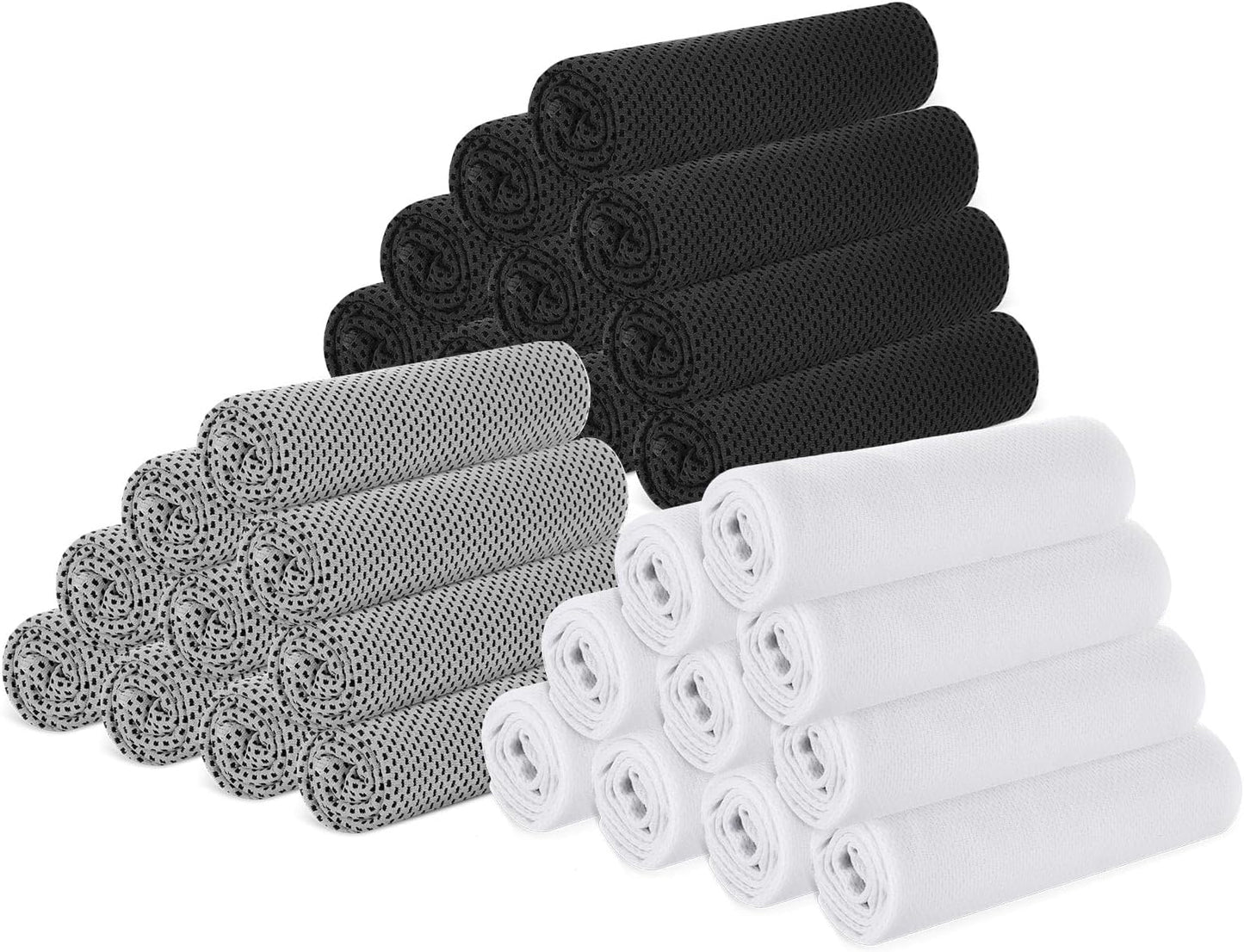 Hosuly 30 Pack Cooling Towels, 40"x12" Ice Breathable Soft Chilly Sweat Rag Microfiber Workout Rags For Gym Cooling Towels For Neck And Face For Yoga Golf Sport Running - Black, White, Light Gray