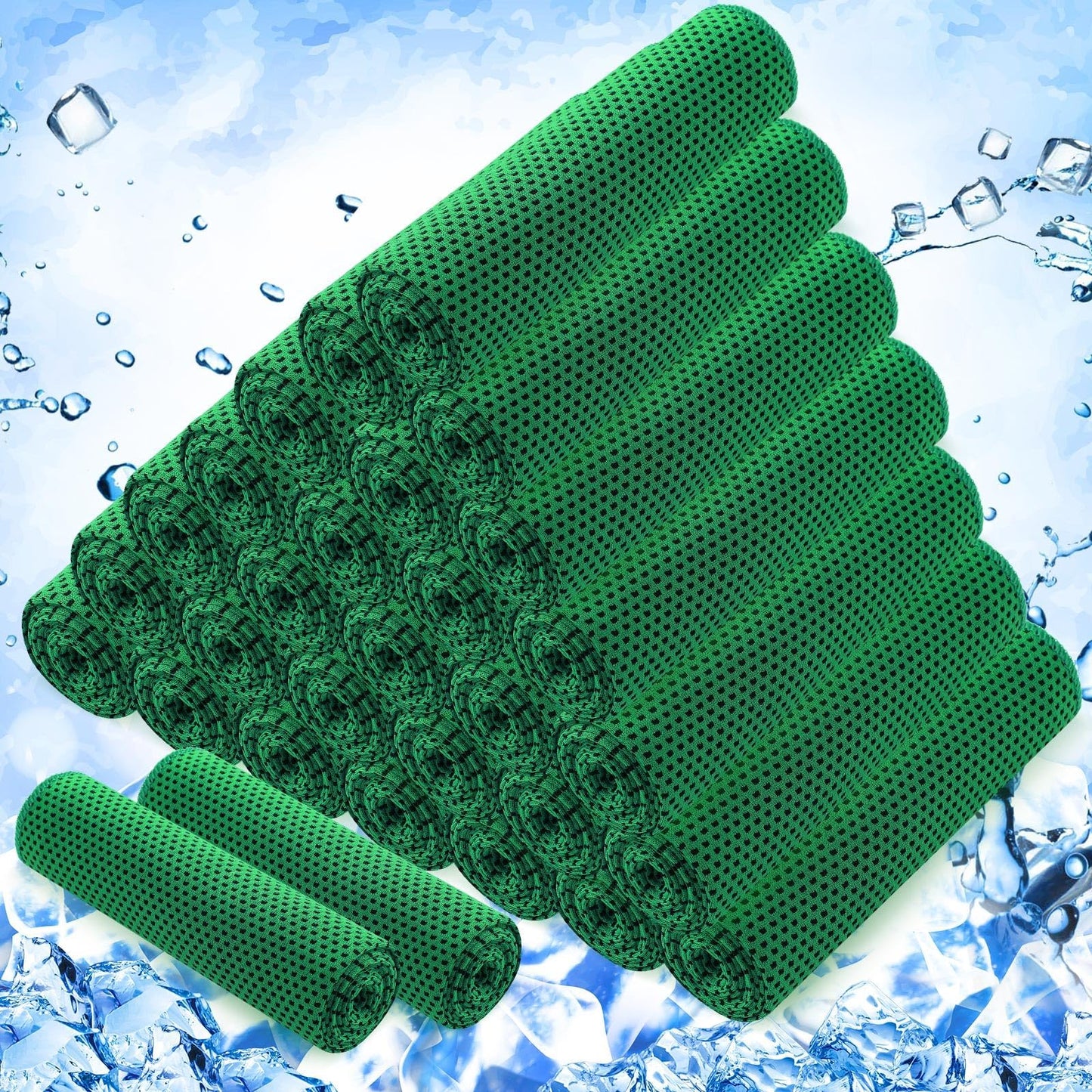 Hosuly 30 Pack Cooling Towels, 40"x12" Ice Breathable Soft Chilly Sweat Rag Microfiber Workout Rags For Gym Cooling Towels For Neck And Face For Yoga Golf Sport Running - Green
