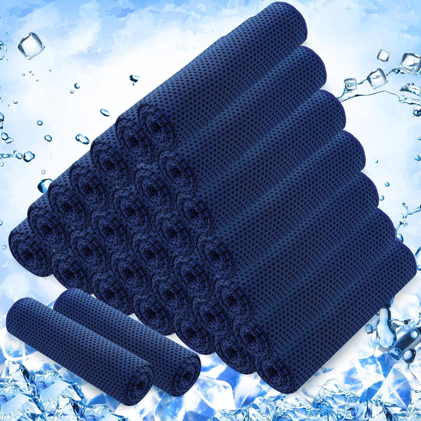 Hosuly 30 Pack Cooling Towels, 40"x12" Ice Breathable Soft Chilly Sweat Rag Microfiber Workout Rags For Gym Cooling Towels For Neck And Face For Yoga Golf Sport Running - Navy Blue