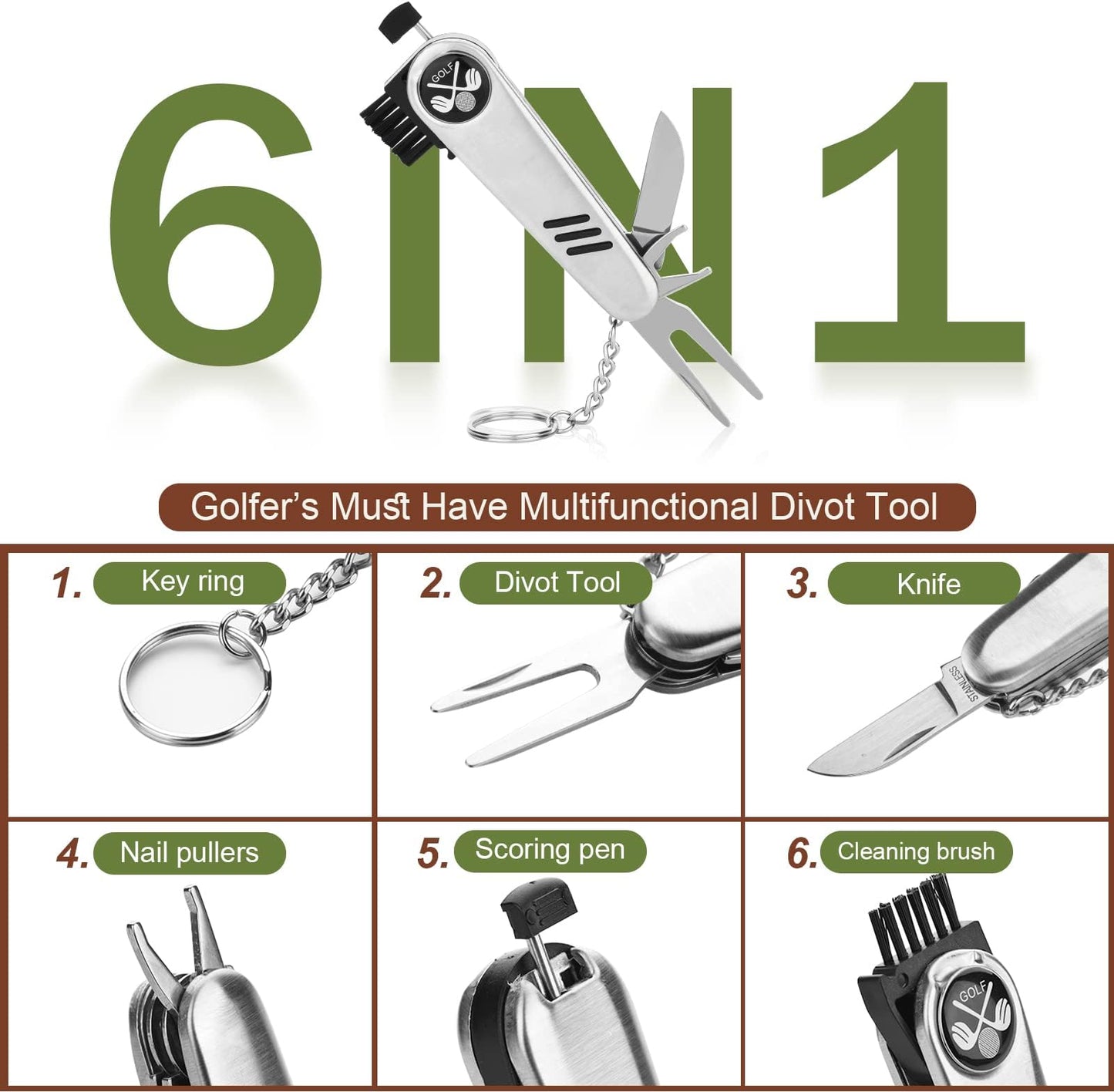 Jiskan Golf Accessories Set with Hi-End Leather Case, Rangefinder, Balls, Tees and Divot Tools