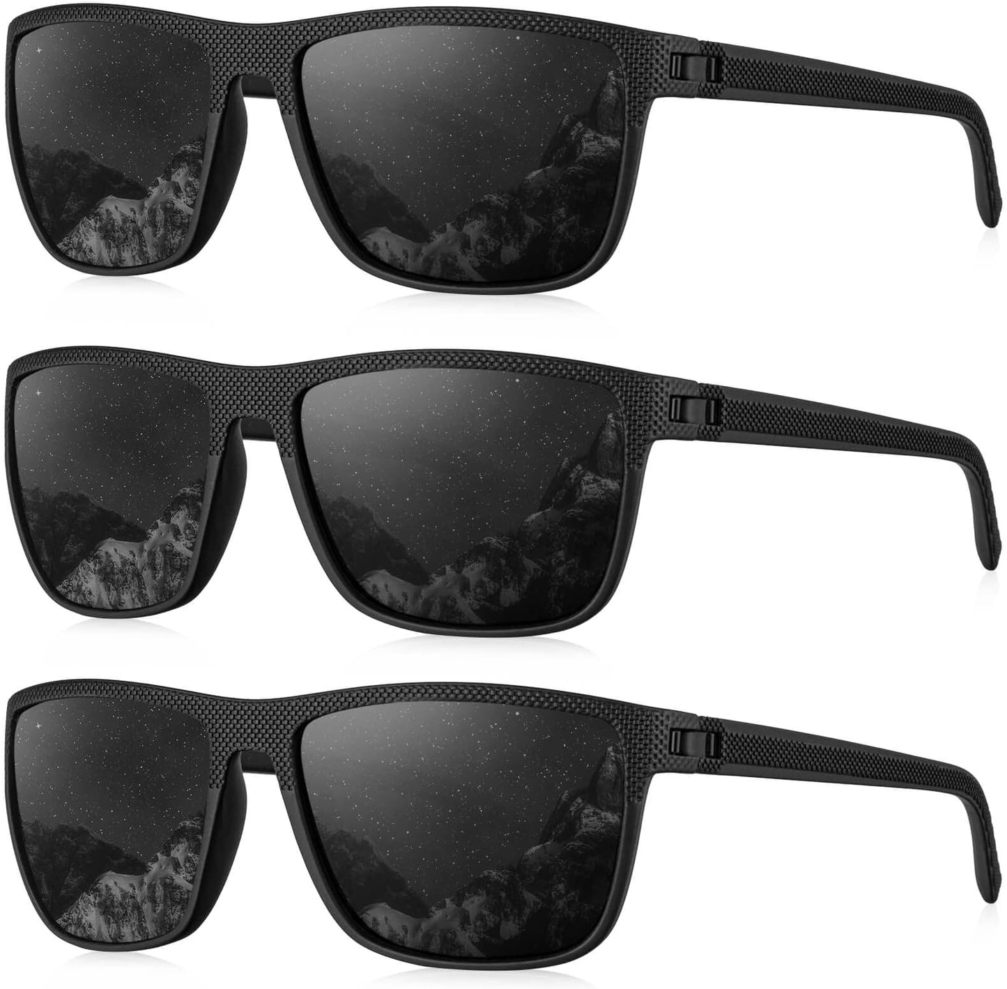 Kaliyadi Polarized Sunglasses For Men, Lightweight Sun Glasses With Uv Protection For Driving Fishing Golf - (3 Pack) Black/black/black