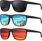 Kaliyadi Polarized Sunglasses For Men, Lightweight Sun Glasses With Uv Protection For Driving Fishing Golf - (3 Pack) Black/ice Blue/red