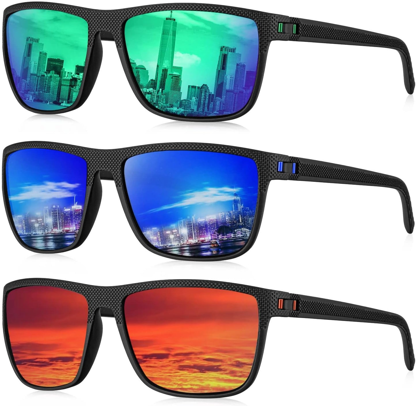 Kaliyadi Polarized Sunglasses For Men, Lightweight Sun Glasses With Uv Protection For Driving Fishing Golf - (3 Pack) Dark Blue/green/red