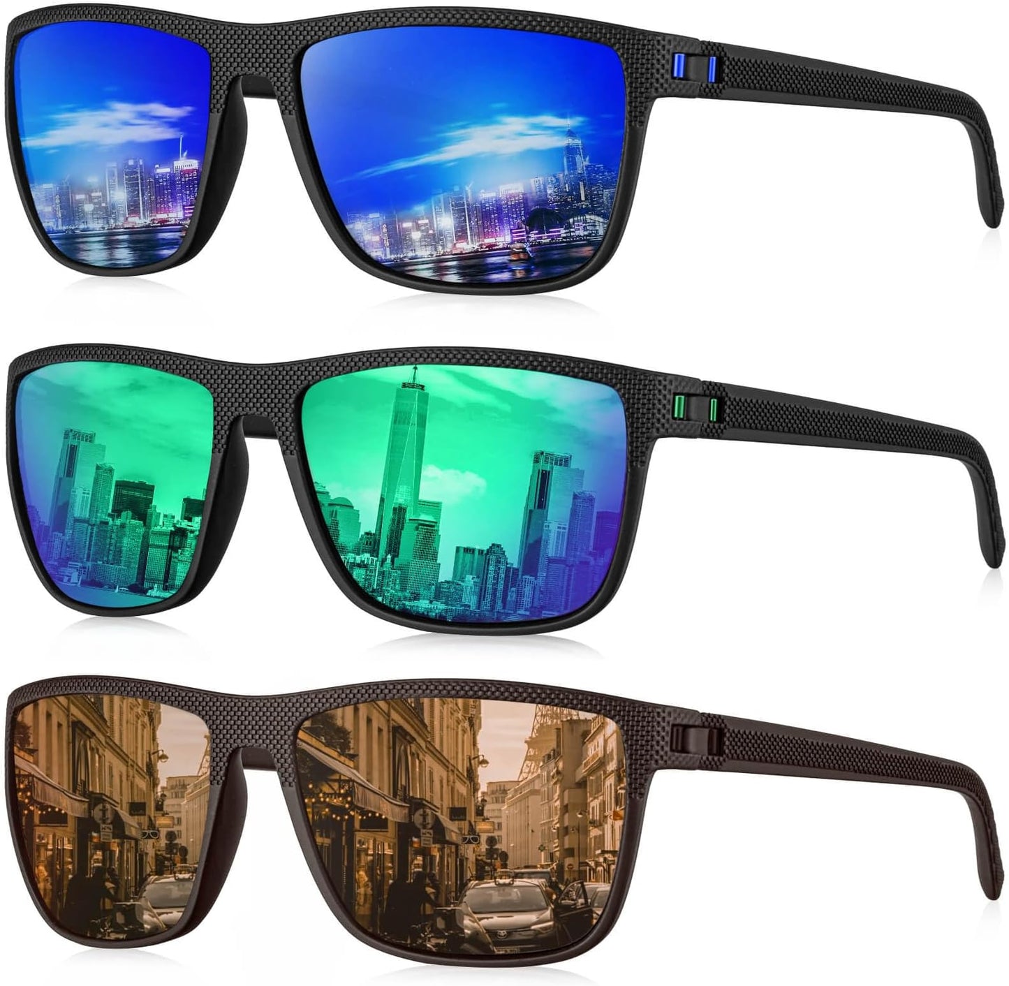 Kaliyadi Polarized Sunglasses For Men, Lightweight Sun Glasses With Uv Protection For Driving Fishing Golf - (3 Pack) Dark Blue/green/brown