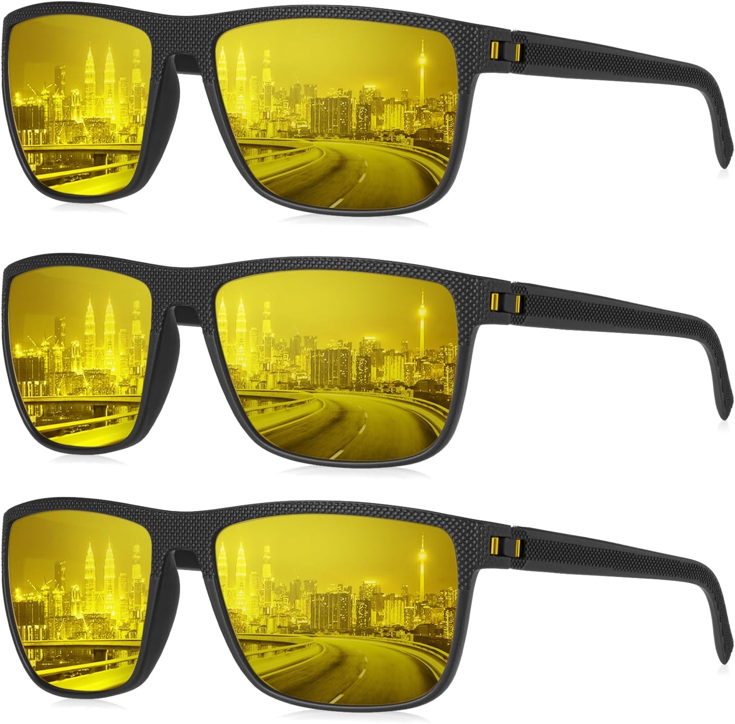 Kaliyadi Polarized Sunglasses For Men, Lightweight Sun Glasses With Uv Protection For Driving Fishing Golf - (3 Pack) Night Vision/night Vision/night Vision