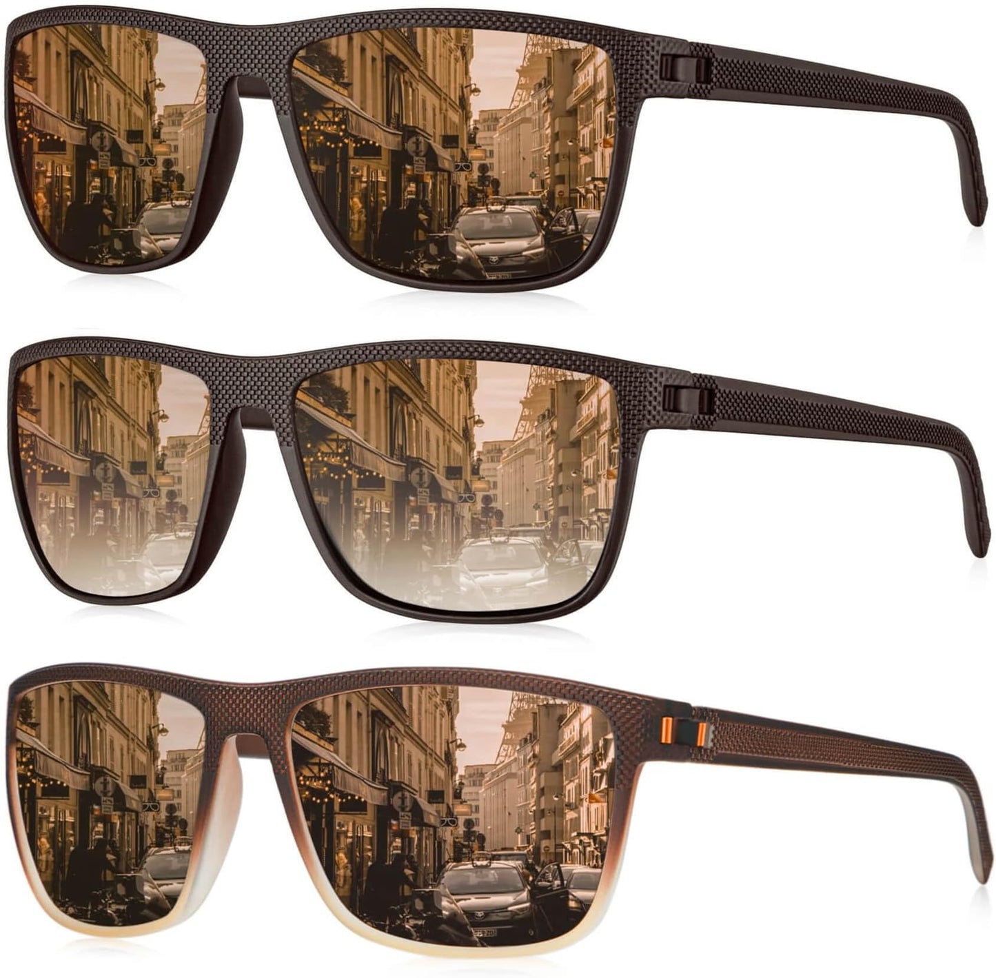 Kaliyadi Polarized Sunglasses For Men, Lightweight Sun Glasses With Uv Protection For Driving Fishing Golf - (3 Pack) Brown/gradient Brown/brown