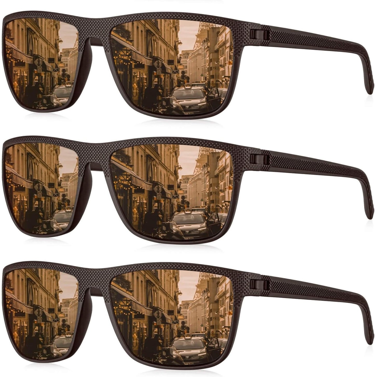 Kaliyadi Polarized Sunglasses For Men, Lightweight Sun Glasses With Uv Protection For Driving Fishing Golf - (3 Pack) Brown/brown/brown