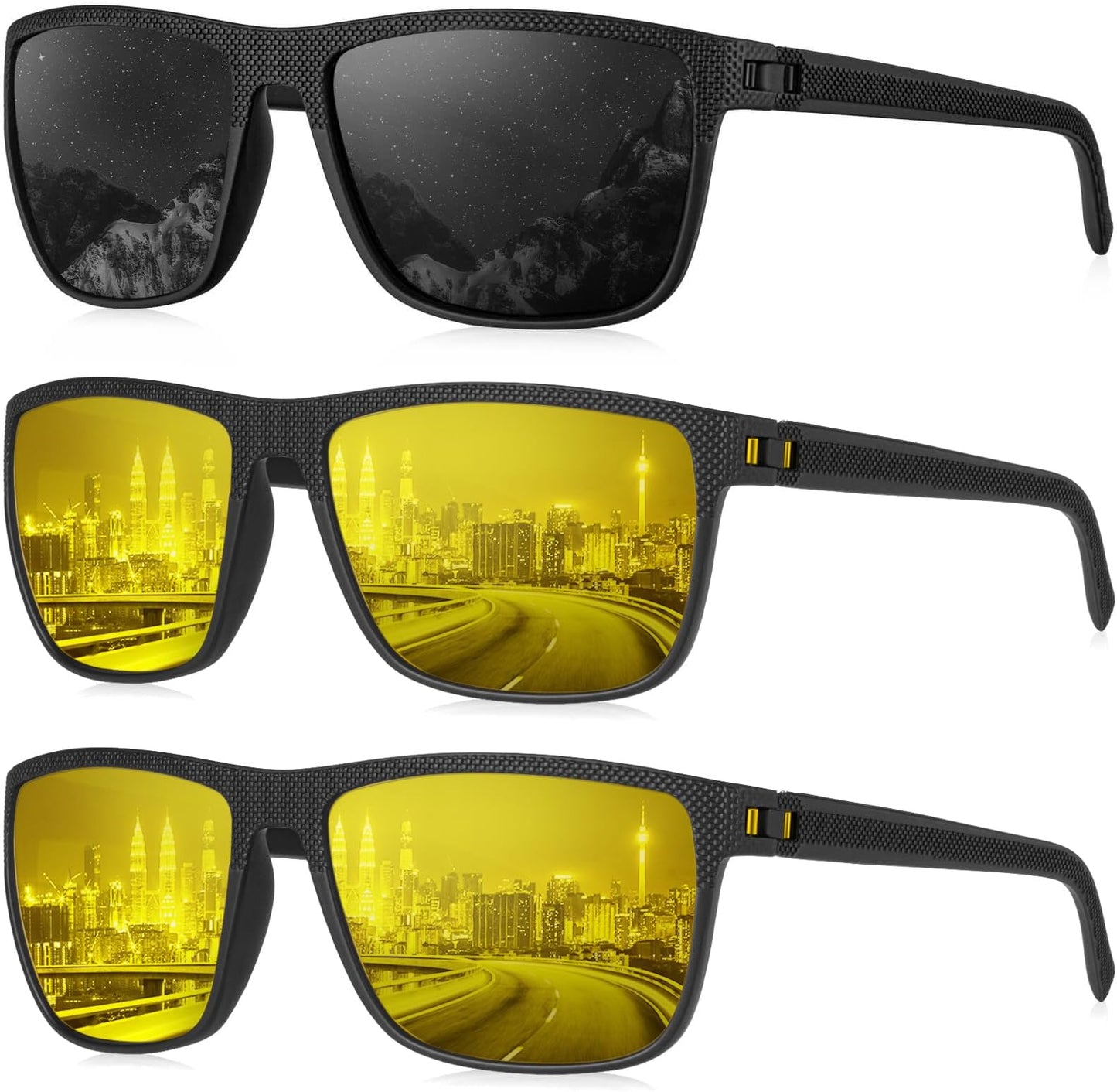 Kaliyadi Polarized Sunglasses For Men, Lightweight Sun Glasses With Uv Protection For Driving Fishing Golf - (3 Pack) Night Vision/night Vision/black