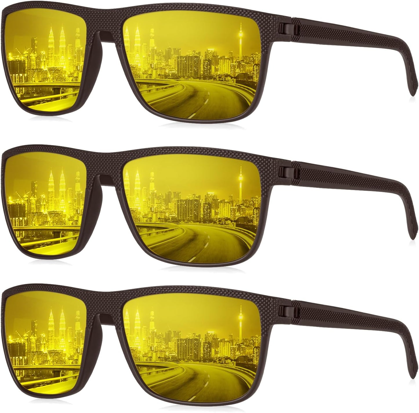Kaliyadi Polarized Sunglasses For Men, Lightweight Sun Glasses With Uv Protection For Driving Fishing Golf - (3 Pack) Night Vision/brown