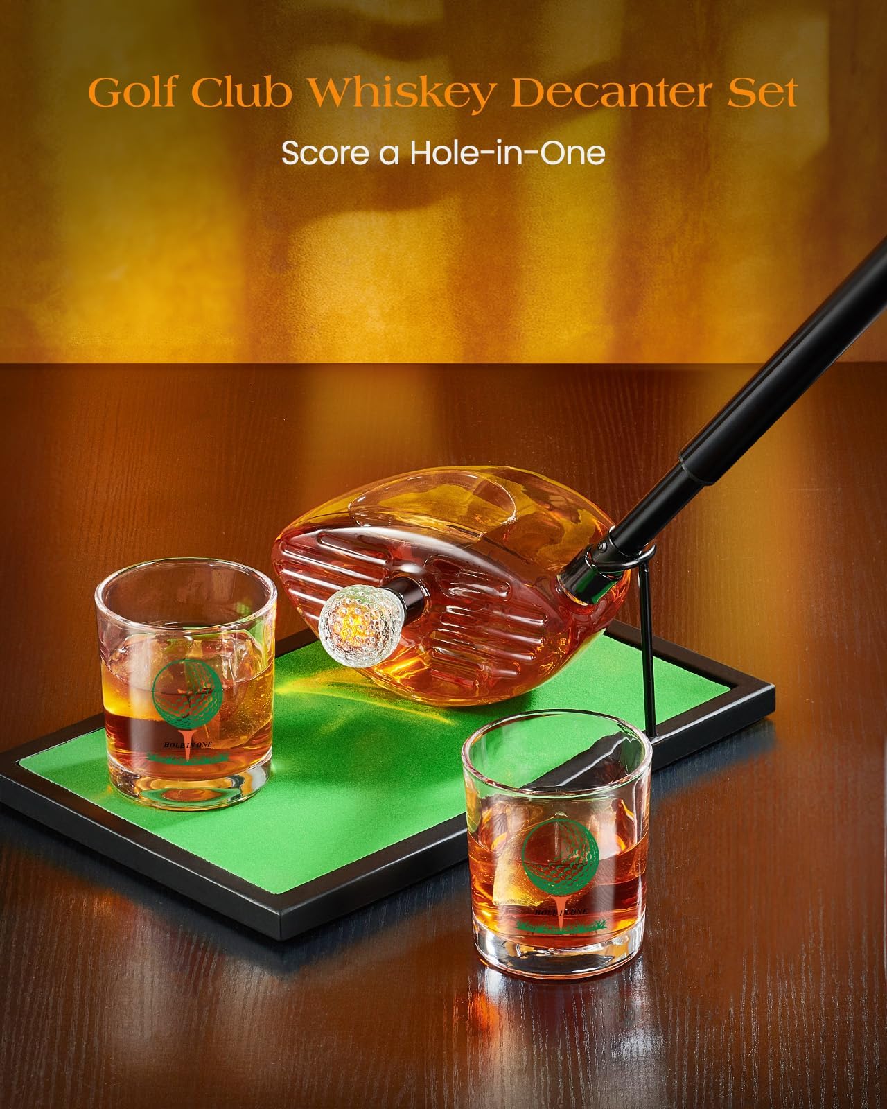 Kollea Handcrafted Golf Whiskey Decanter Set with 2 Golf Ball Glasses