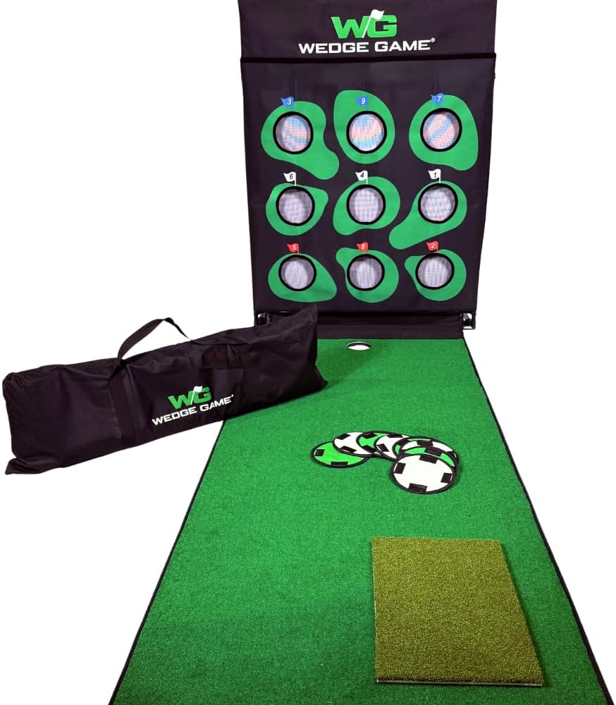 Large Premium Golf Short Game Backyard Game Indoor/outdoor Chipping And Pitching Net With True Auto Ball Return, 9 Holes Of Golf, Tic-Tac-Toe And More! - Wedge Game Complete With Putting Mat & Chipping Mat
