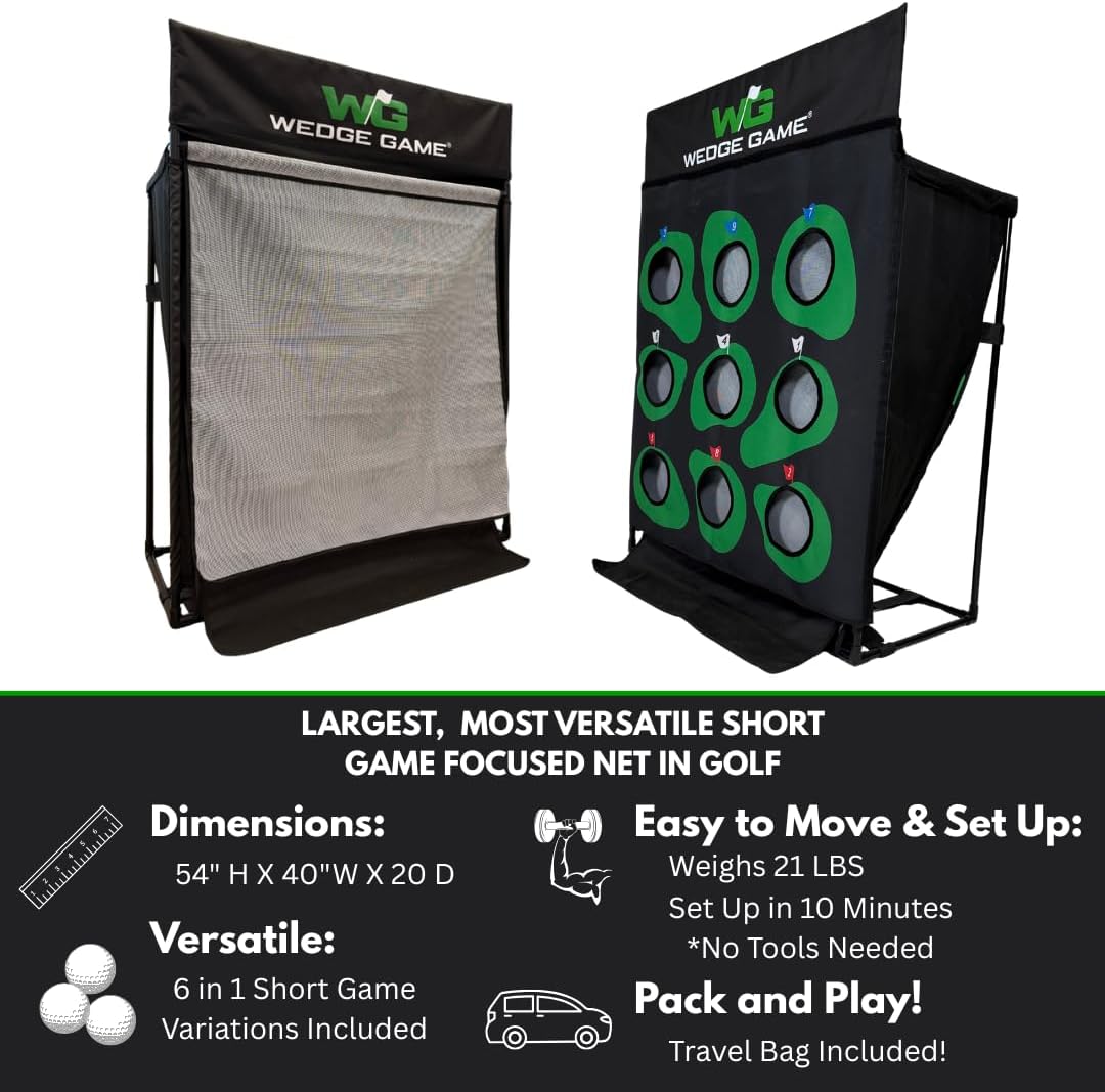 Large Premium Golf Short Game Backyard Game Indoor/outdoor Chipping And Pitching Net With True Auto Ball Return, 9 Holes Of Golf, Tic-Tac-Toe And More! - Wedge Game® 6 In 1 Short Game Net