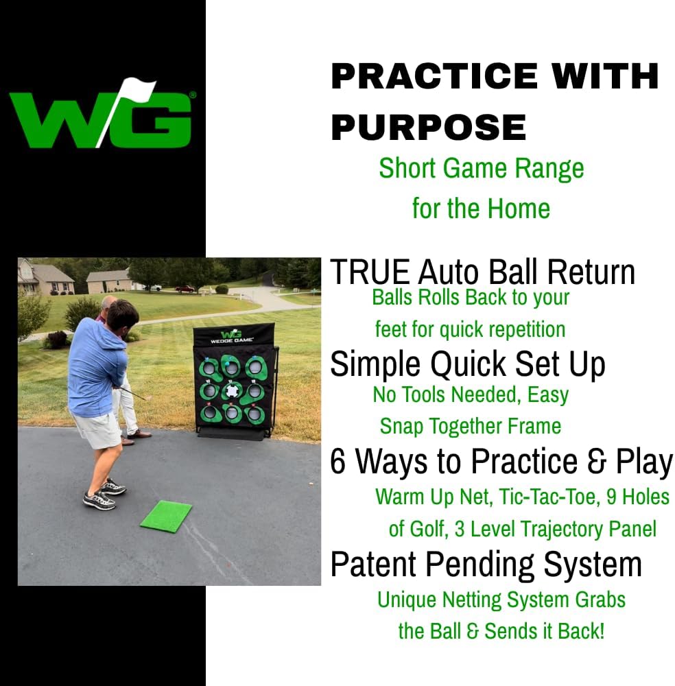 Large Premium Golf Short Game Backyard Game Indoor/outdoor Chipping And Pitching Net With True Auto Ball Return, 9 Holes Of Golf, Tic-Tac-Toe And More! - Wedge Game® 6 In 1 Short Game Net