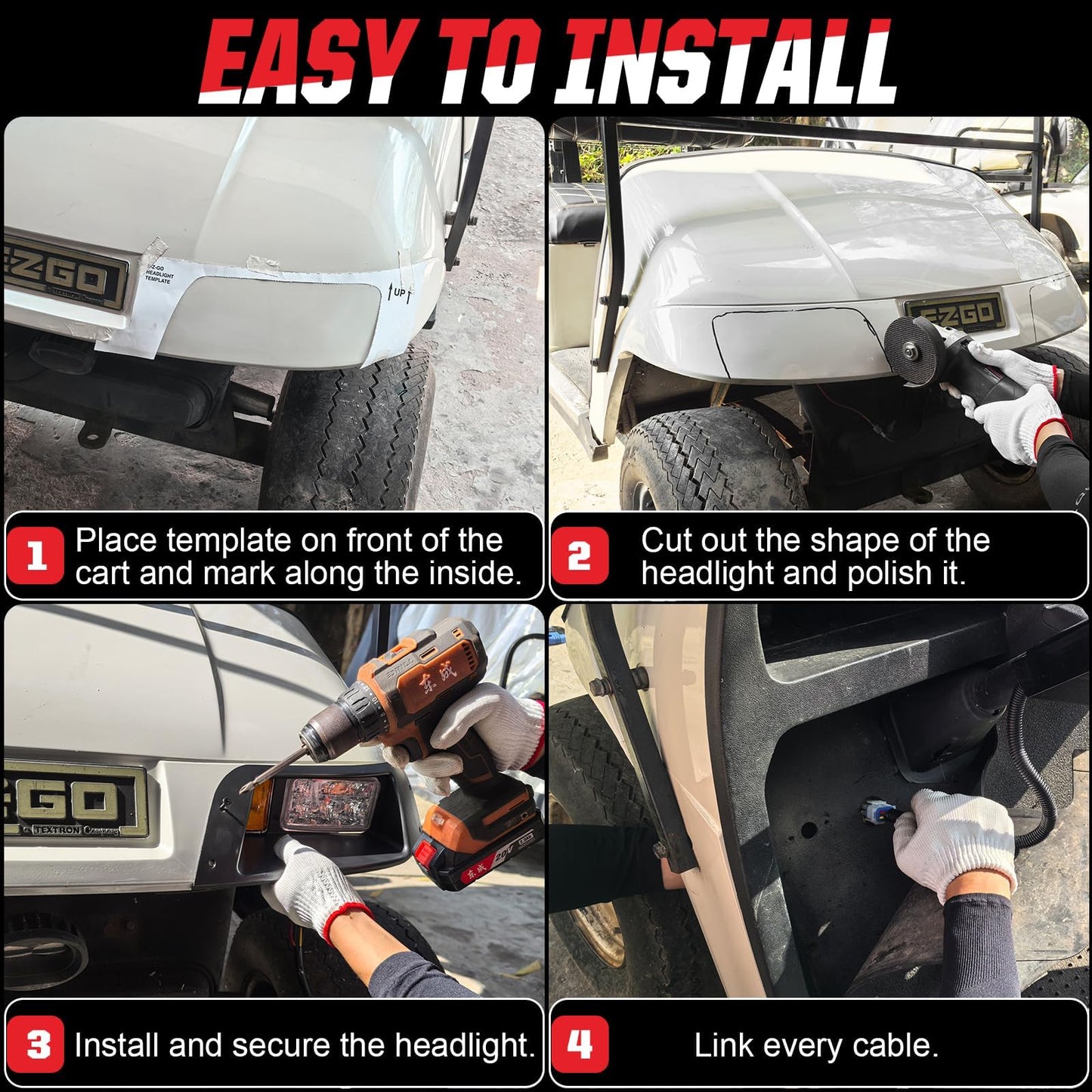 VYYOKMU LED Headlight and Tail Light Kit for EZGO TXT 1996-2013 Gas and Electric
