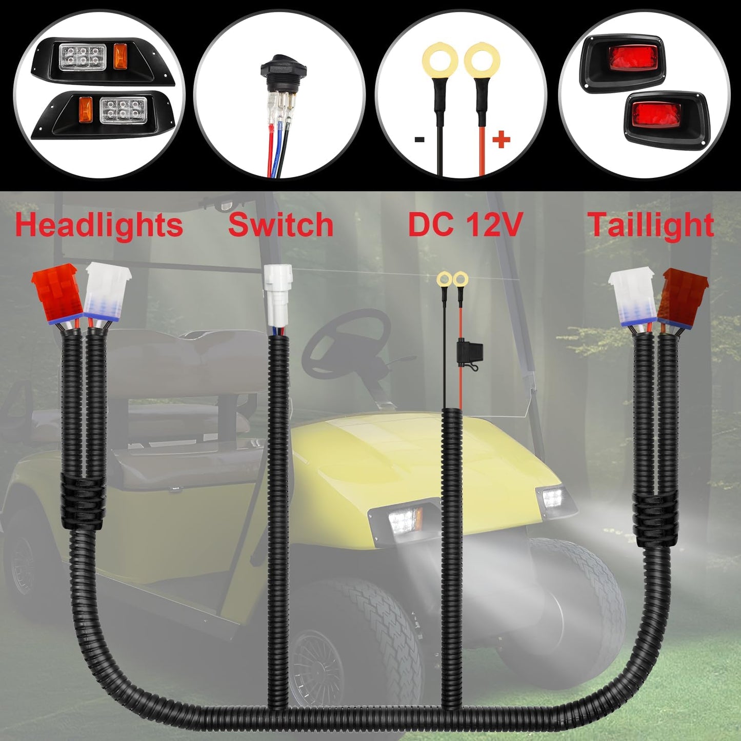 VYYOKMU LED Headlight and Tail Light Kit for EZGO TXT 1996-2013 Gas and Electric