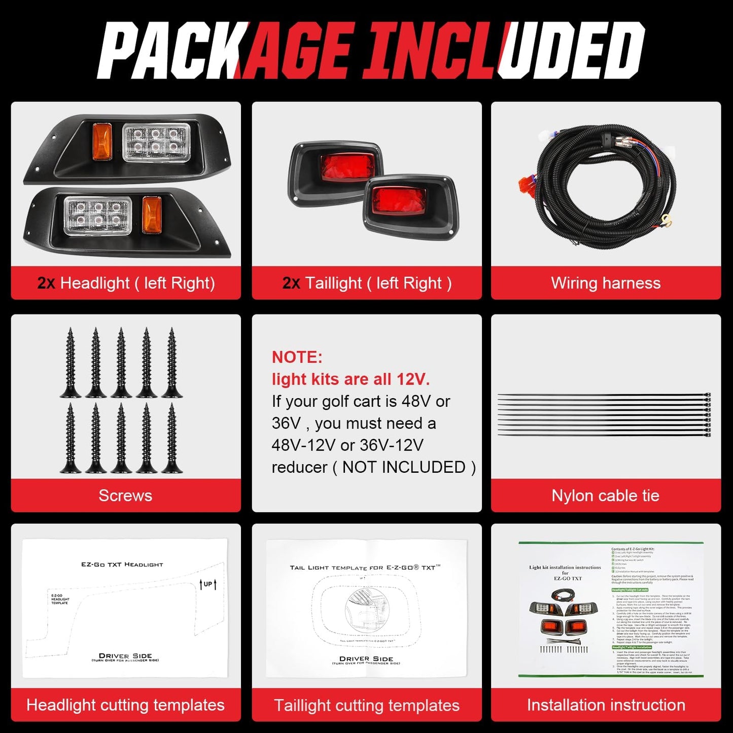 VYYOKMU LED Headlight and Tail Light Kit for EZGO TXT 1996-2013 Gas and Electric