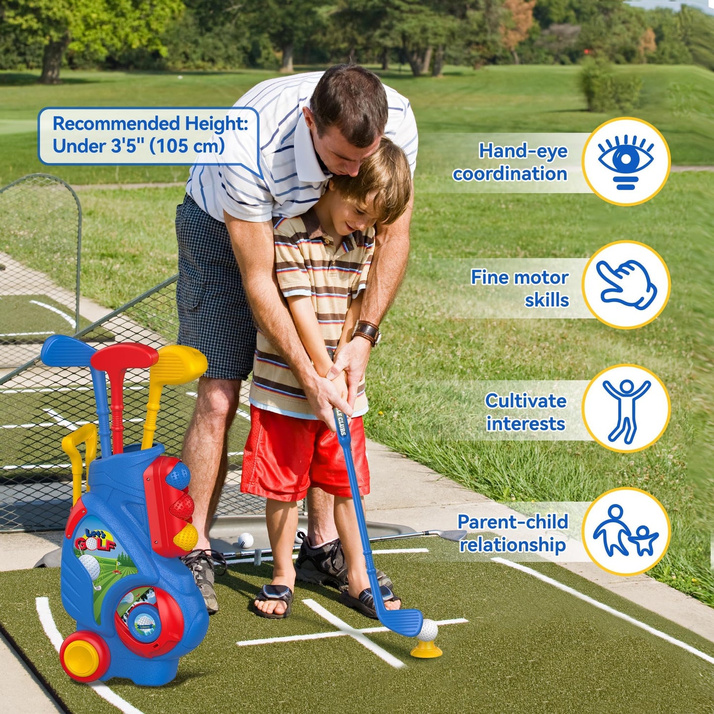 Liberry Toddler Golf Clubs Set Toy For 1 2 3 4 Years Old Boys Girls, Blue | Upgraded Kids Golf Cart, Shoulder Strap Design, Indoor And Outdoor Sports Game, Birthday Gifts For Baby - Blue