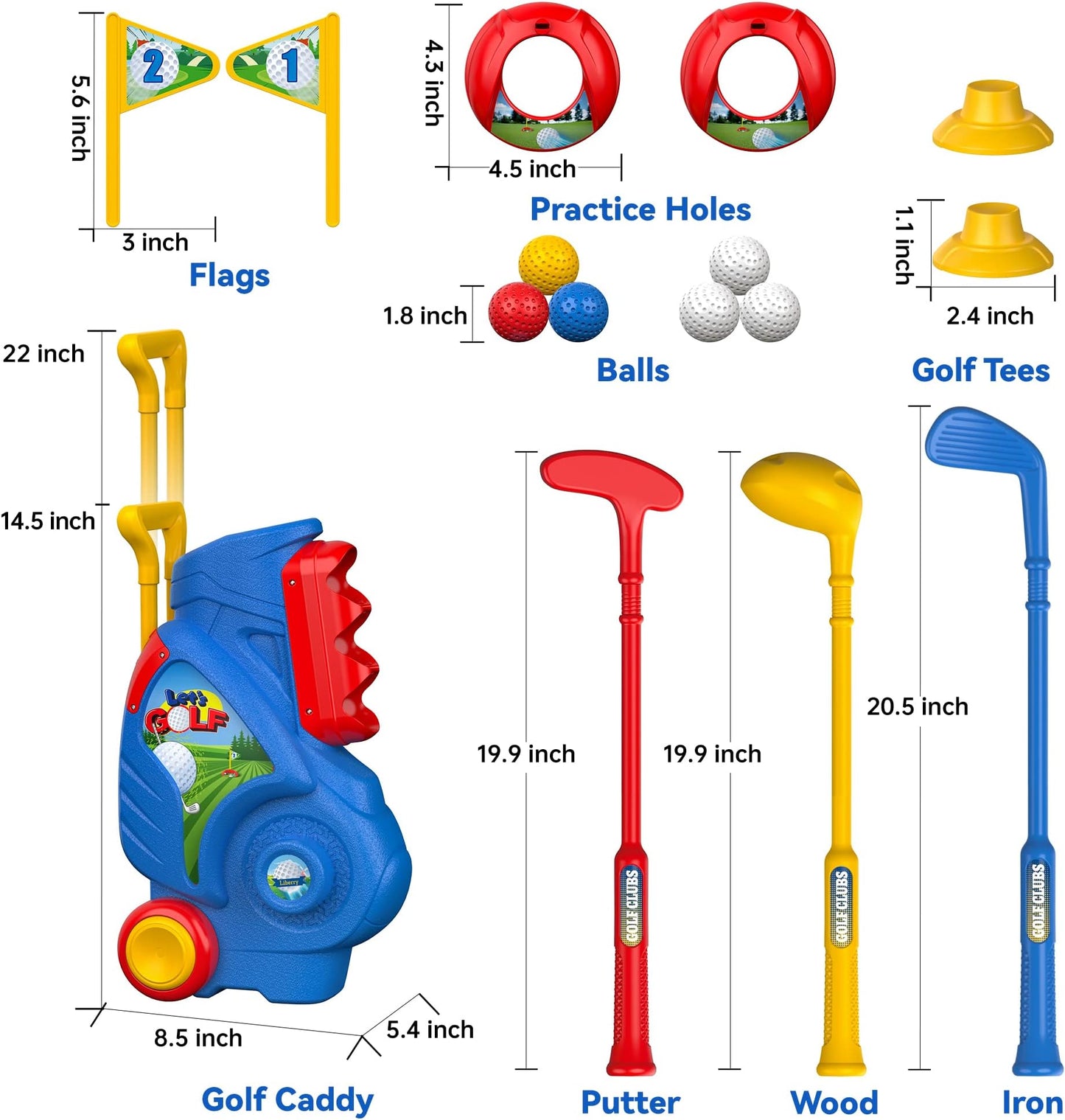 Liberry Toddler Golf Clubs Set Toy For 1 2 3 4 Years Old Boys Girls, Blue | Upgraded Kids Golf Cart, Shoulder Strap Design, Indoor And Outdoor Sports Game, Birthday Gifts For Baby - Blue